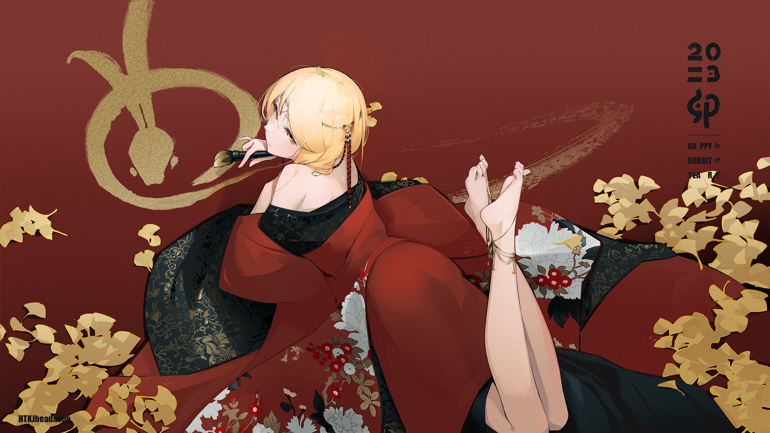Lumine in Chinese Clothing with Snake and Ginkgo Leaves HD Wallpaper