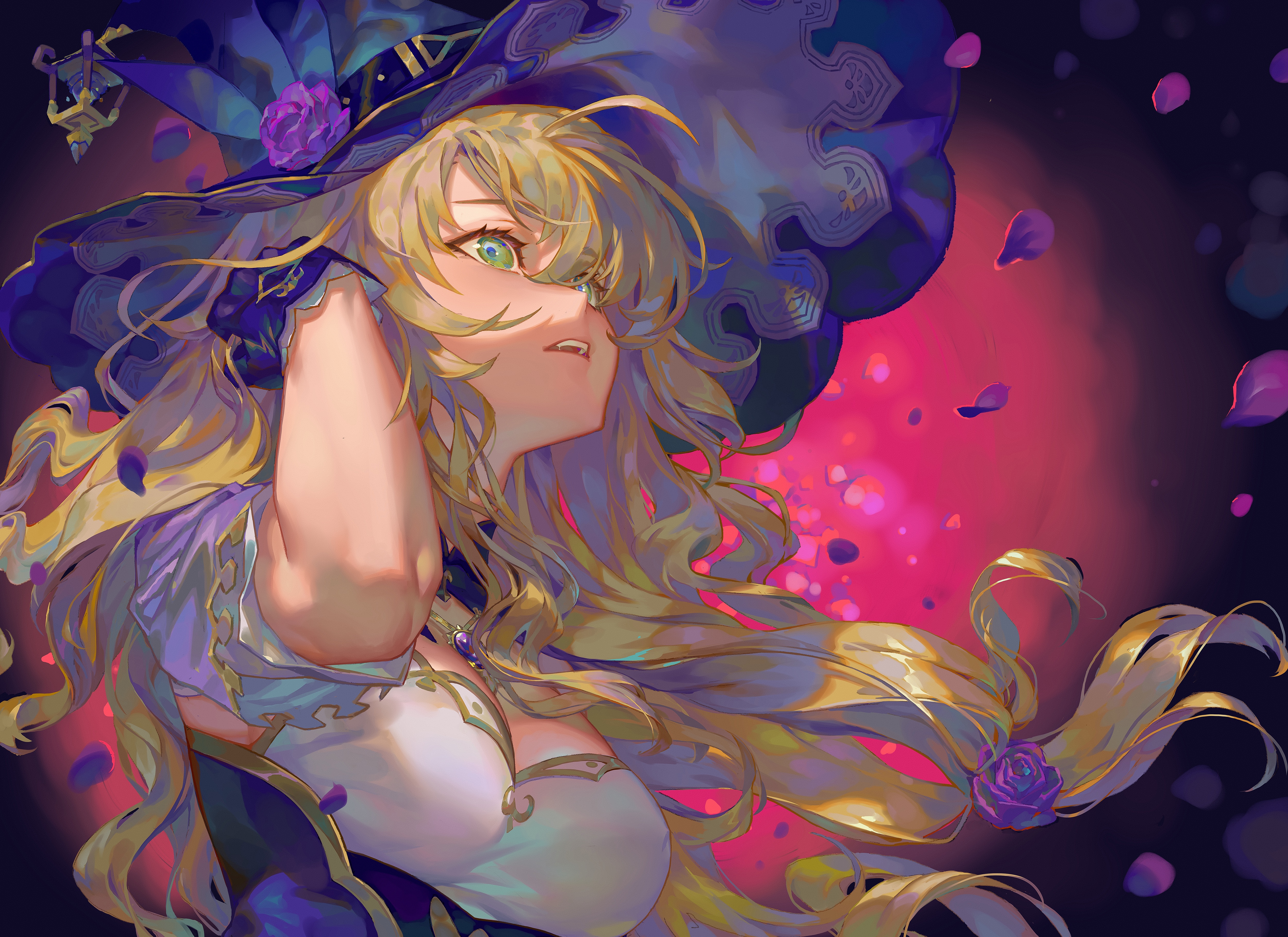4K Genshin Impact Lisa with Hat and Petals HD Wallpaper