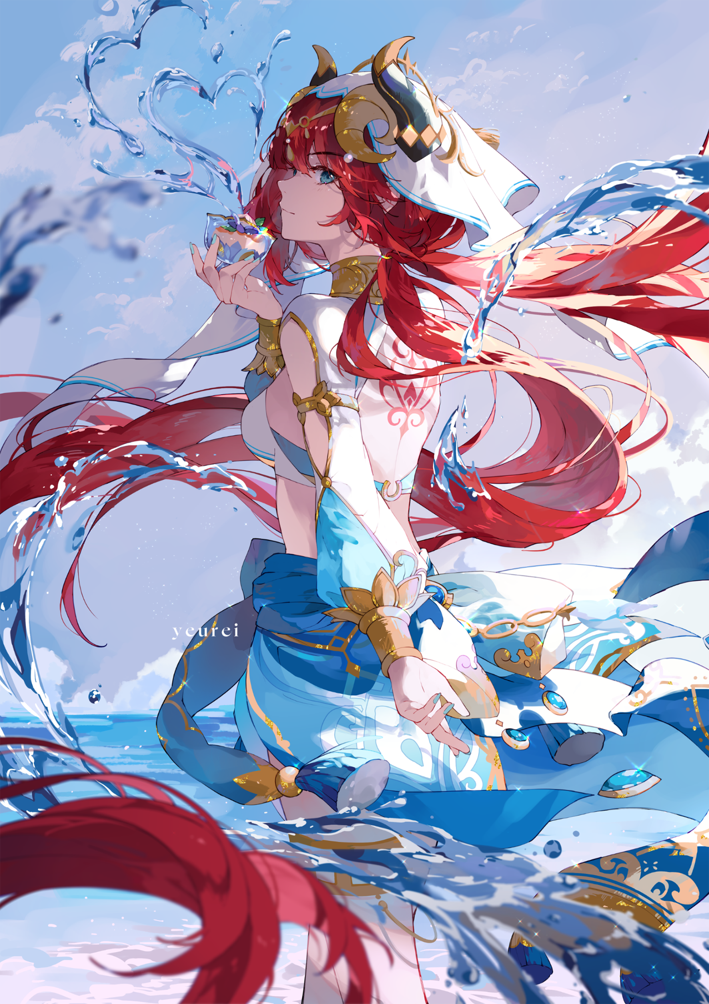 Nilou from Genshin Impact with water elements HD Phone Wallpaper