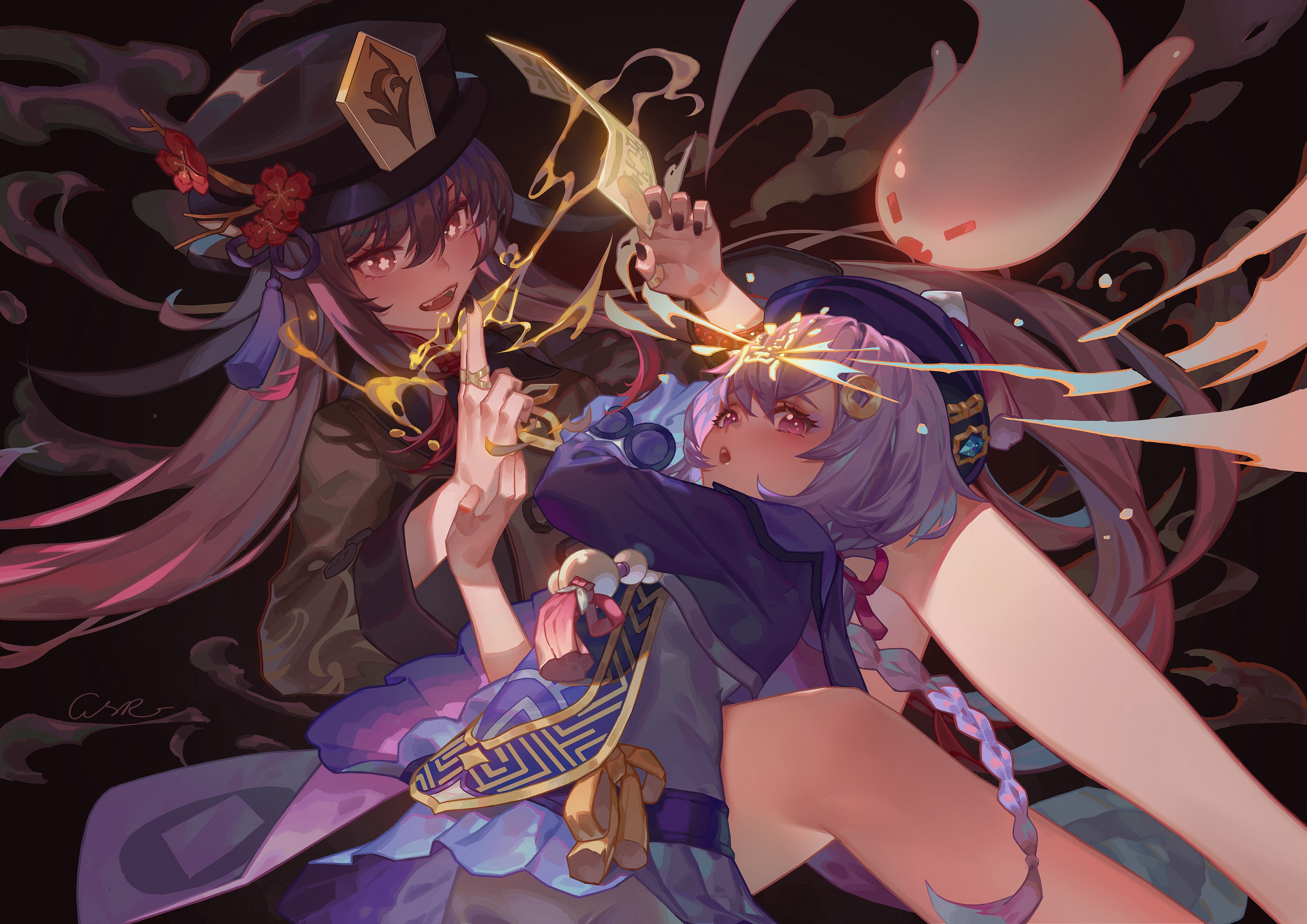 Hu Tao and Qiqi from Genshin Impact HD Wallpaper