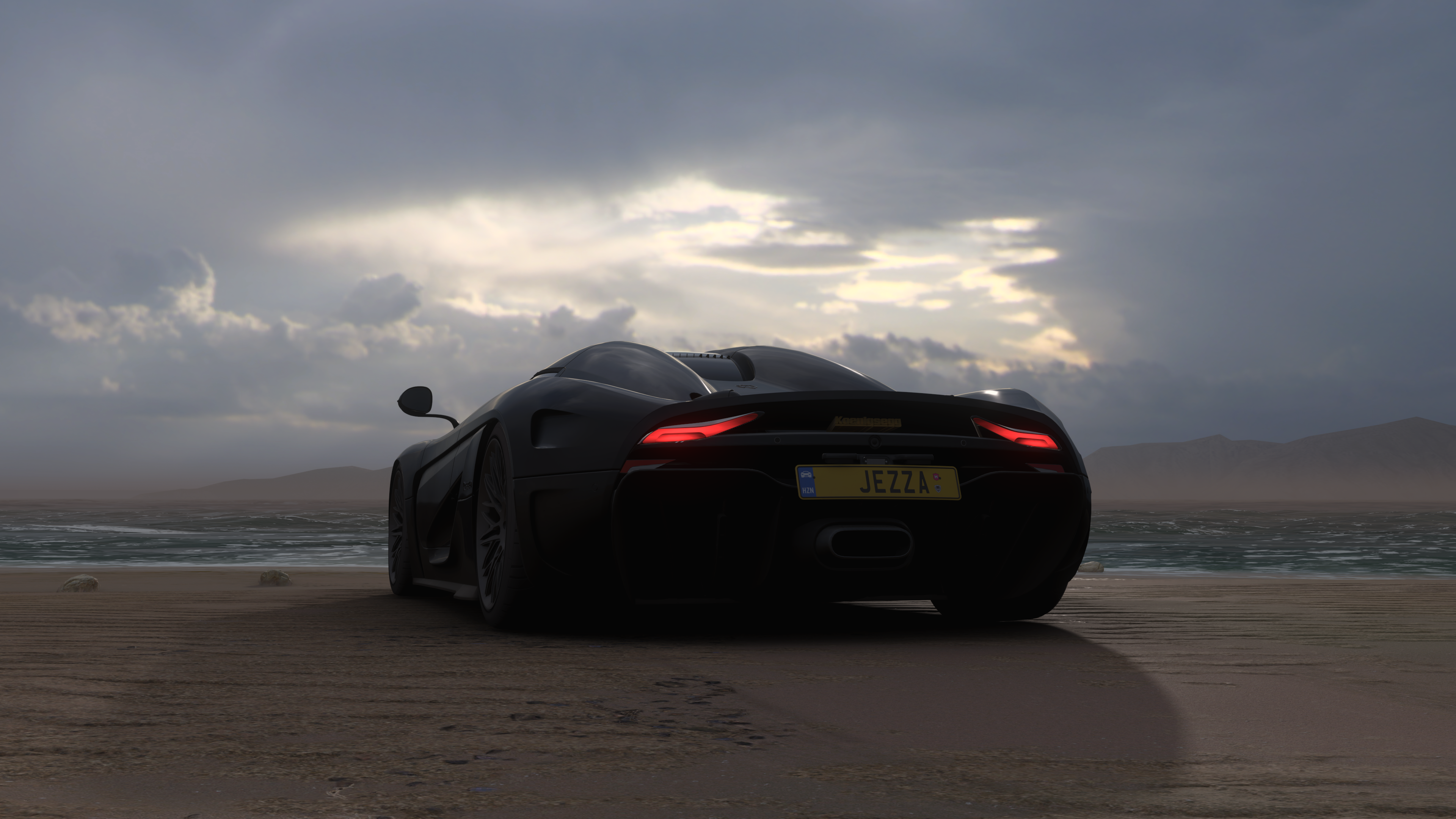 Koenigsegg Jesko on a beach in Forza Horizon 5 HD Wallpaper