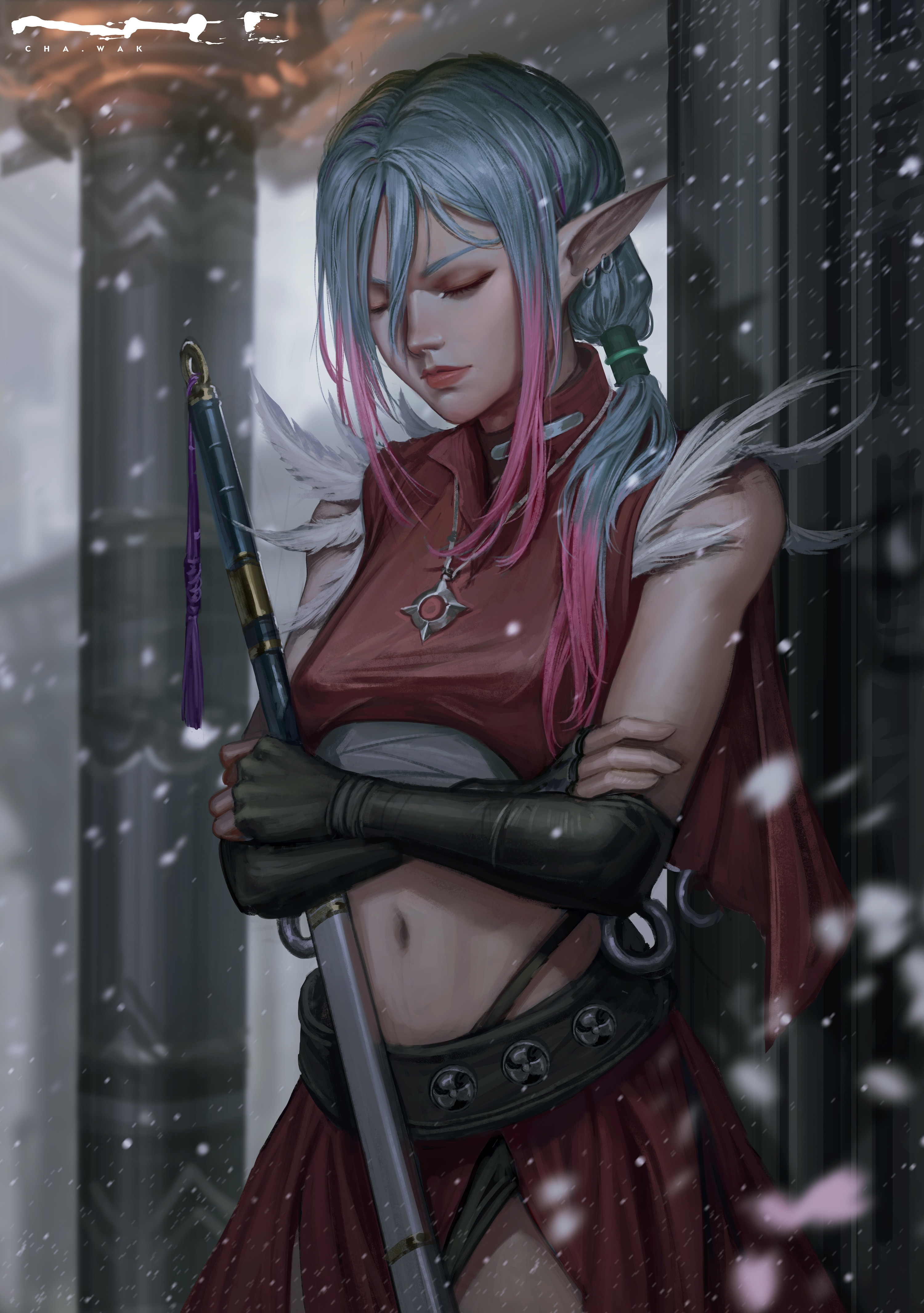 CHA WAK fantasy elf girl with sword HD Phone Wallpaper