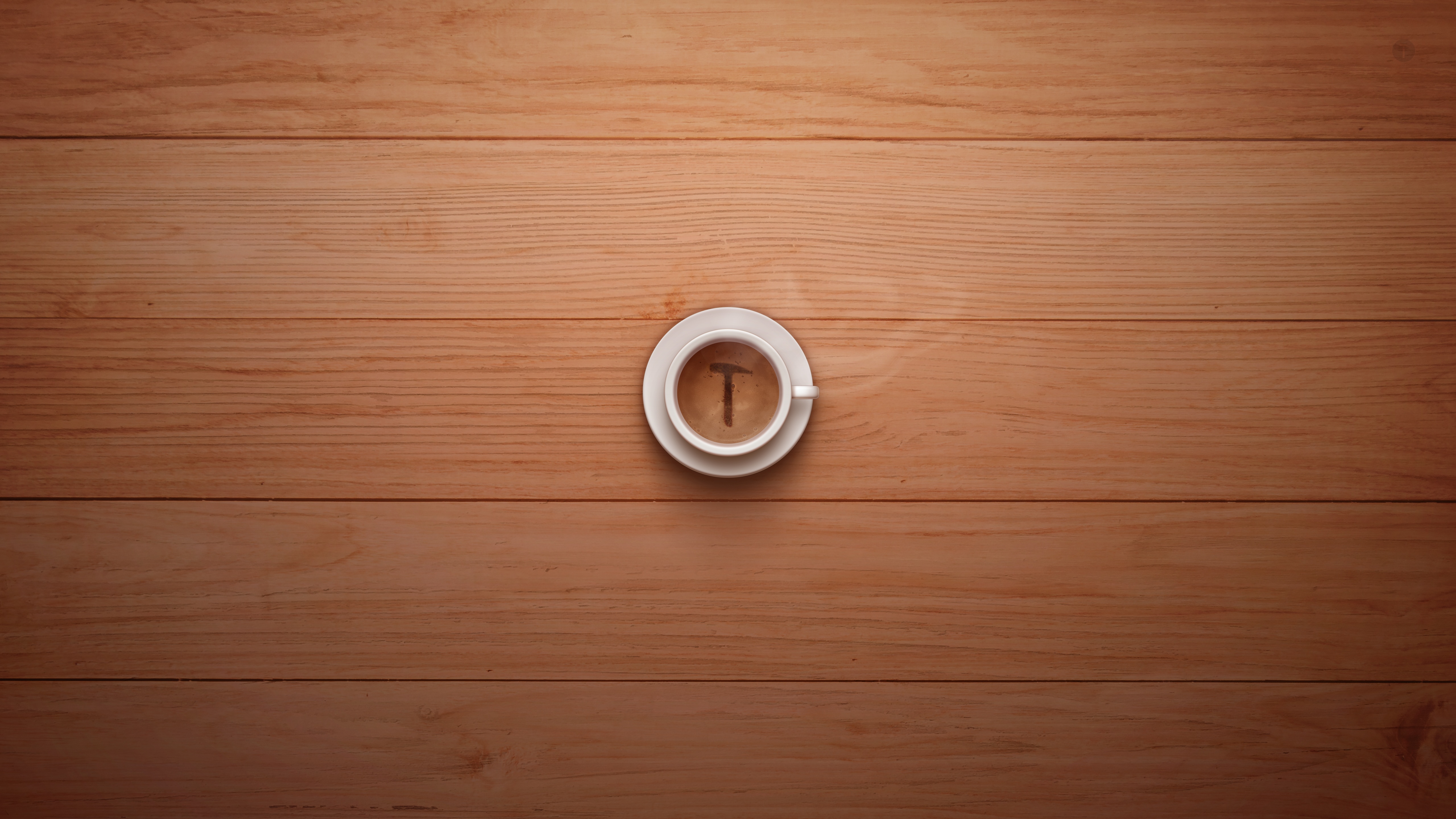 Coffee cup with hammer logo on wood HD Wallpaper