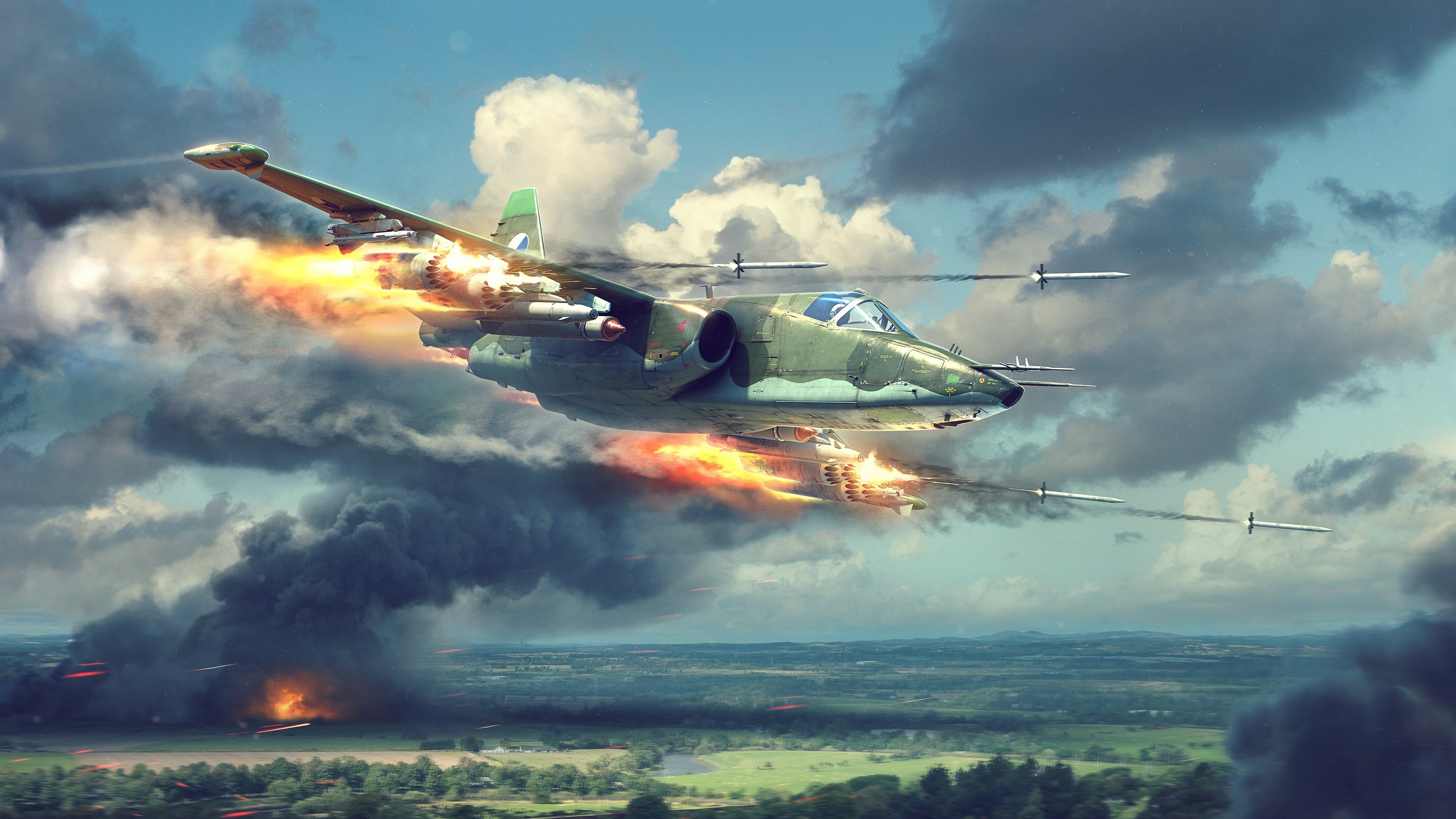 4K SU-25 Frogfoot aircraft in combat HD Wallpaper