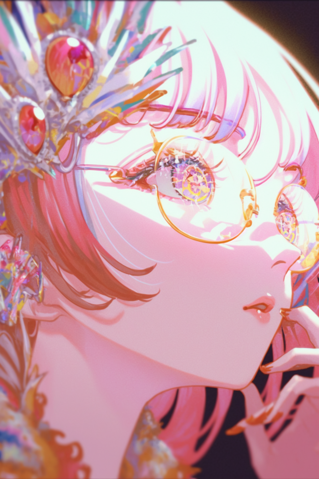 Anime girl with pink hair and glasses HD Phone Wallpaper