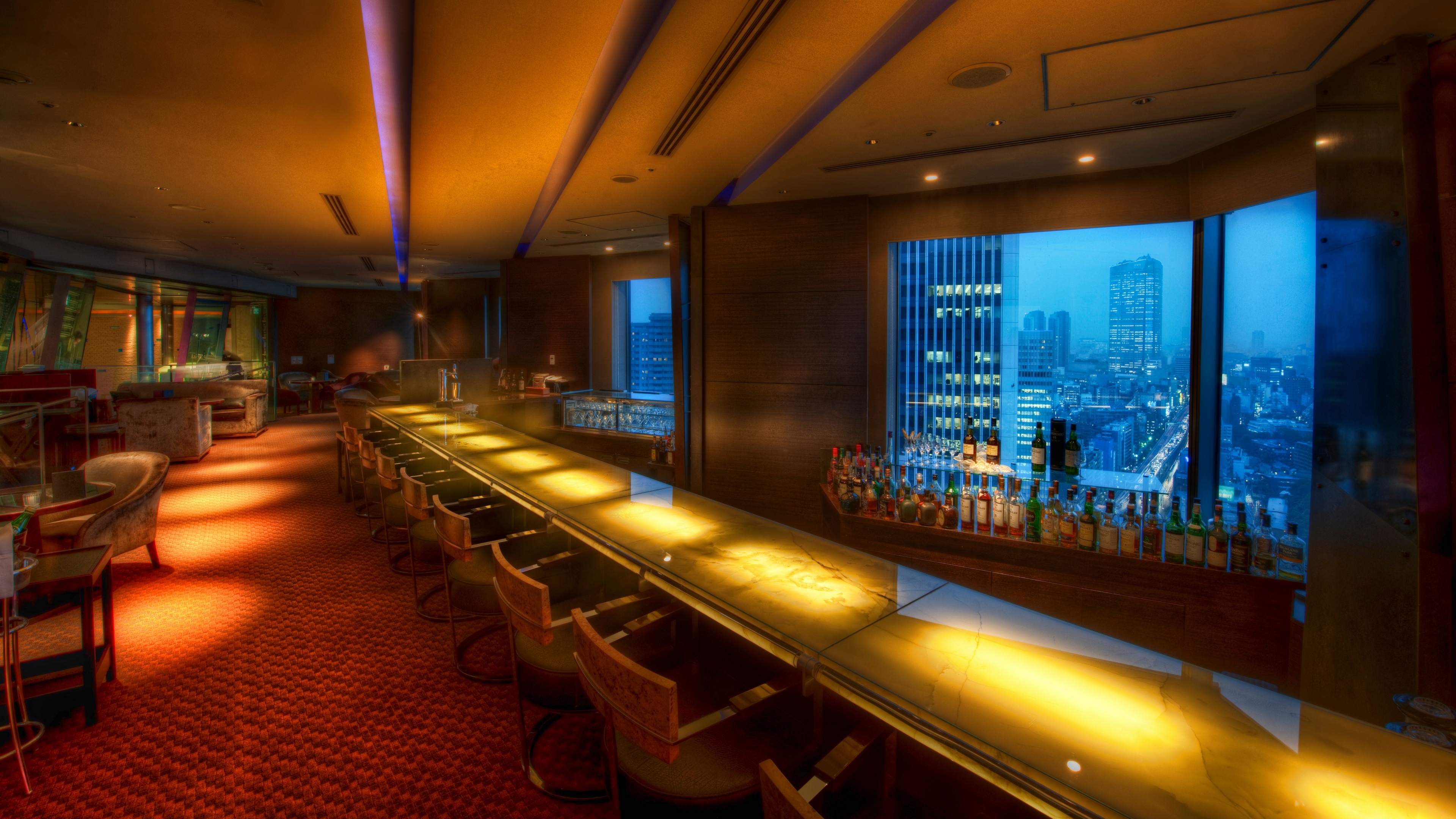 4K bar interior with Tokyo city view HD Wallpaper