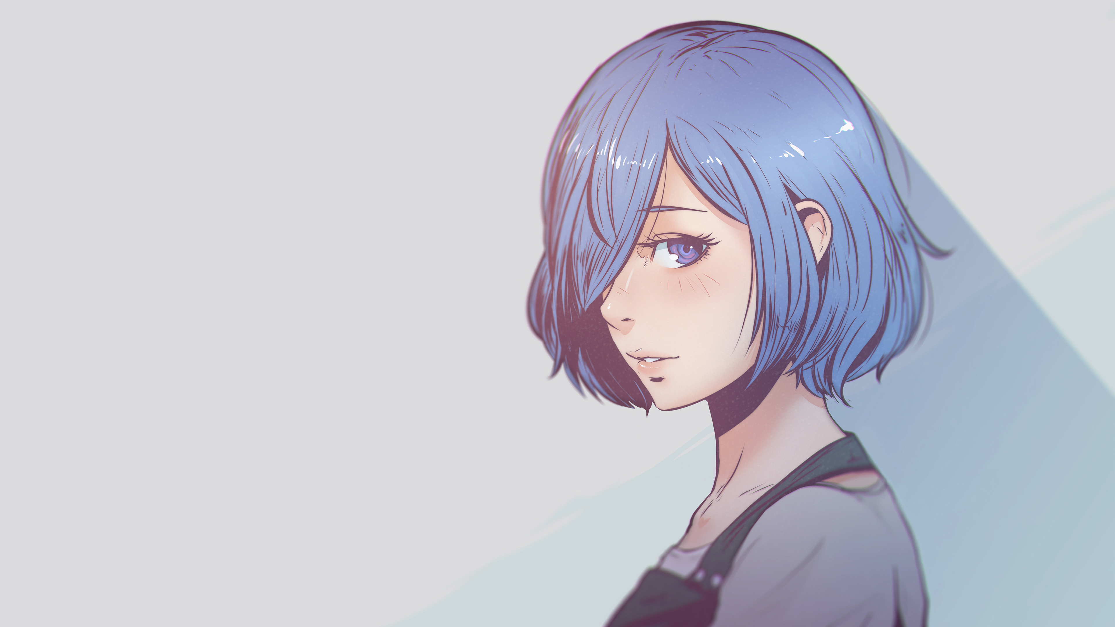 4K Touka Kirishima with blue hair and purple eyes HD Wallpaper