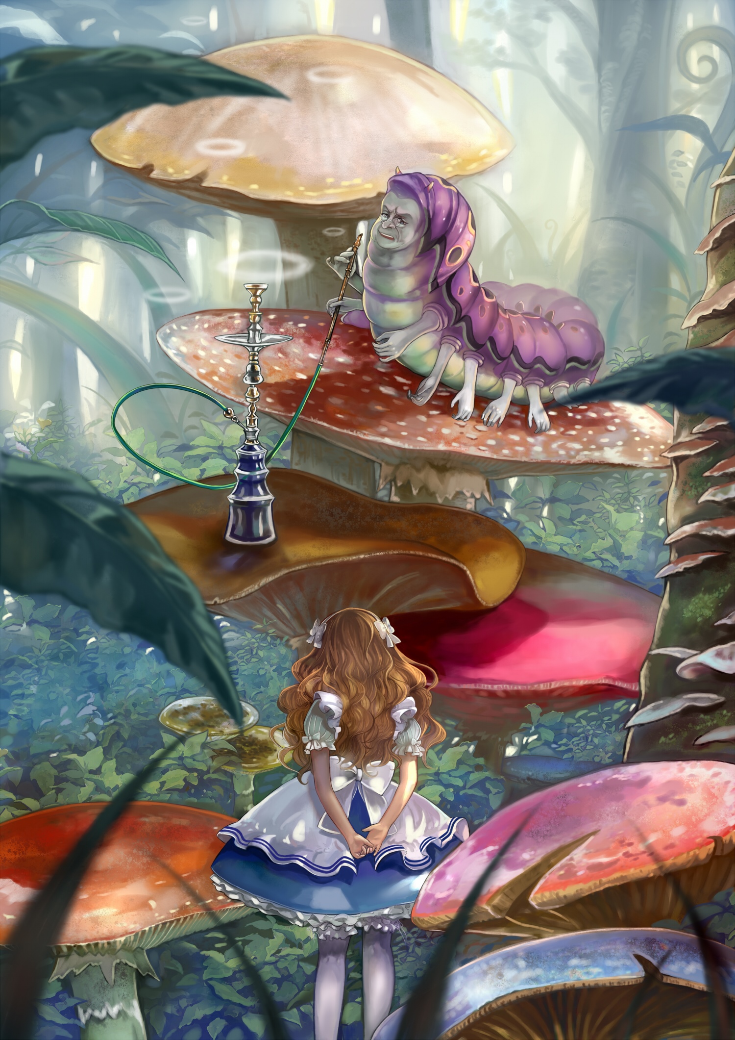 Alice in Wonderland Caterpillar and Alice on Mushrooms HD Phone Wallpaper