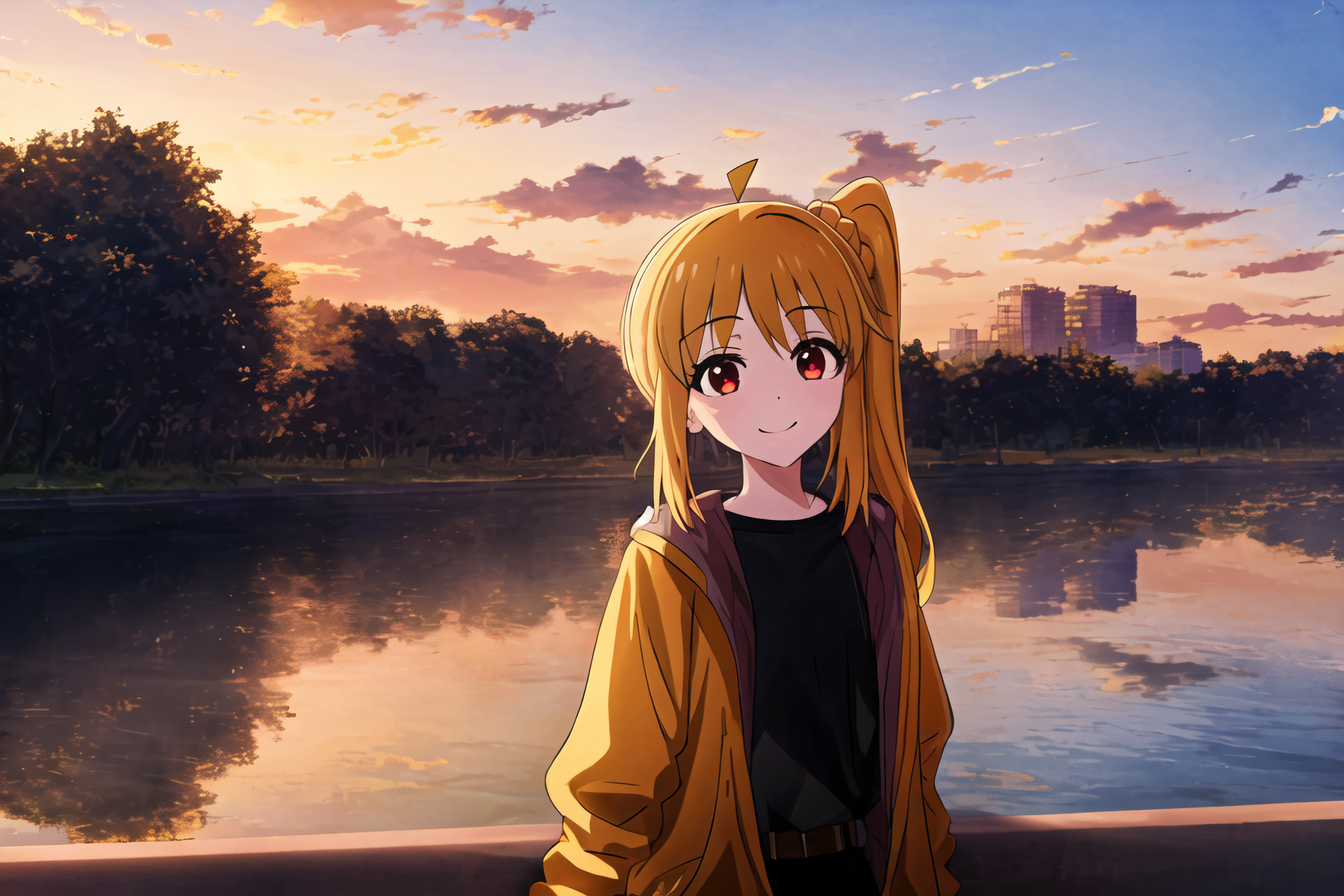 Nijika Ijichi smiling by the water at sunset HD Wallpaper