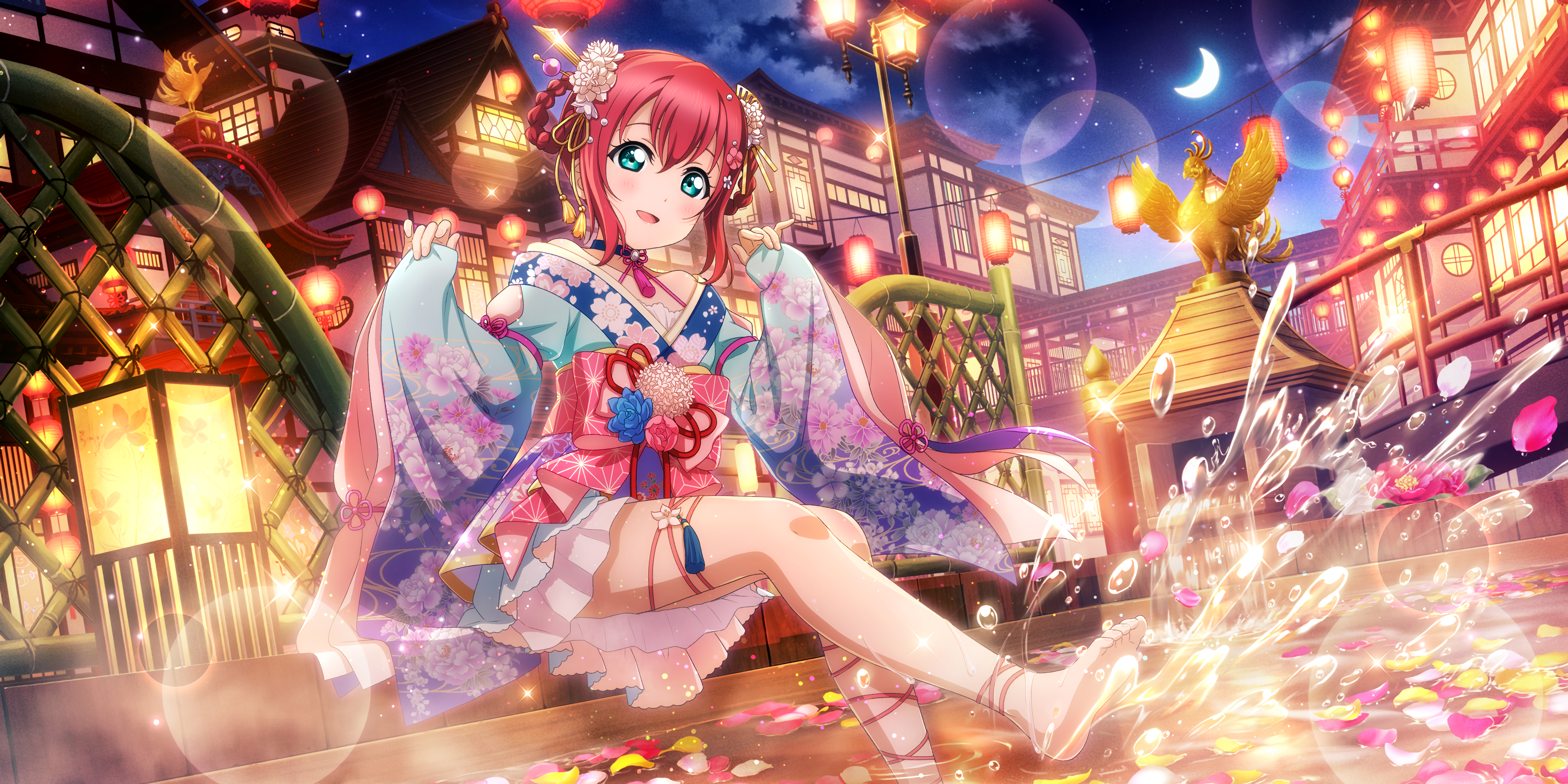 Ruby Kurosawa in Kimono by the Water at Night HD Wallpaper