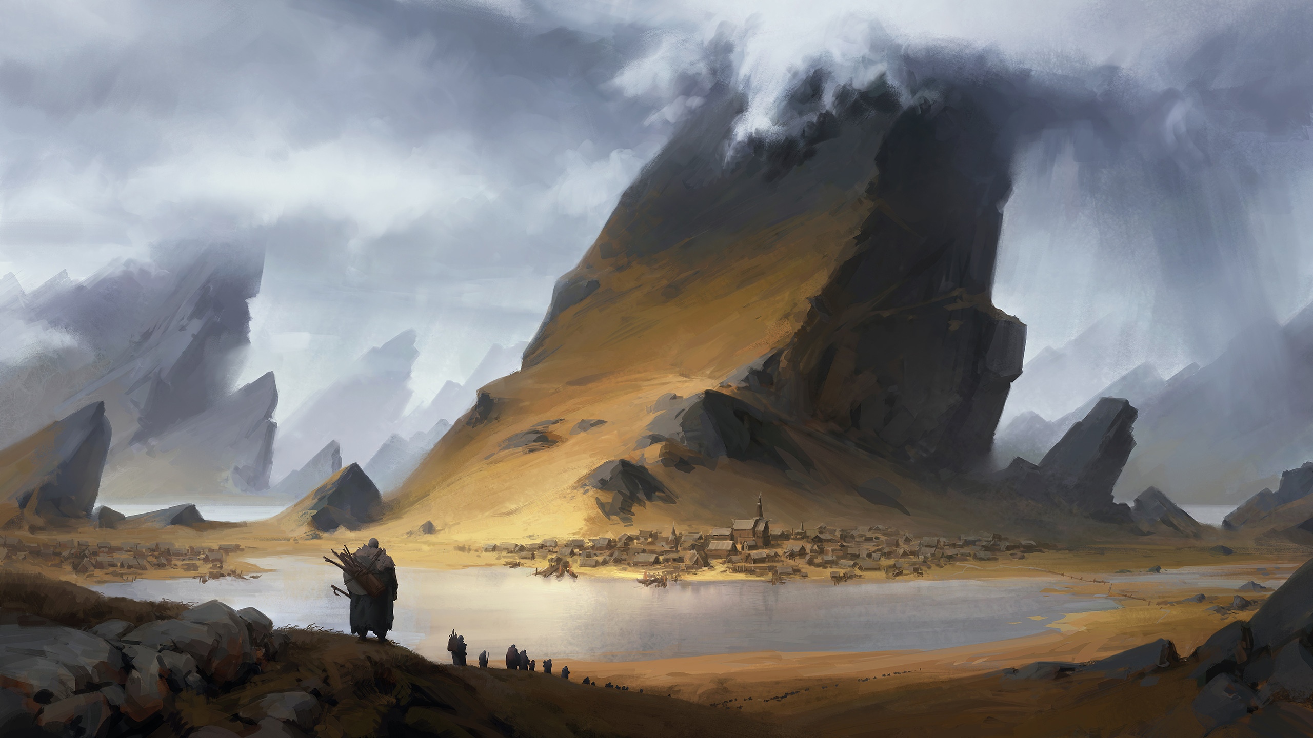Alexander Sköld's Fantasy Landscape with Mountains and Lake HD Wallpaper