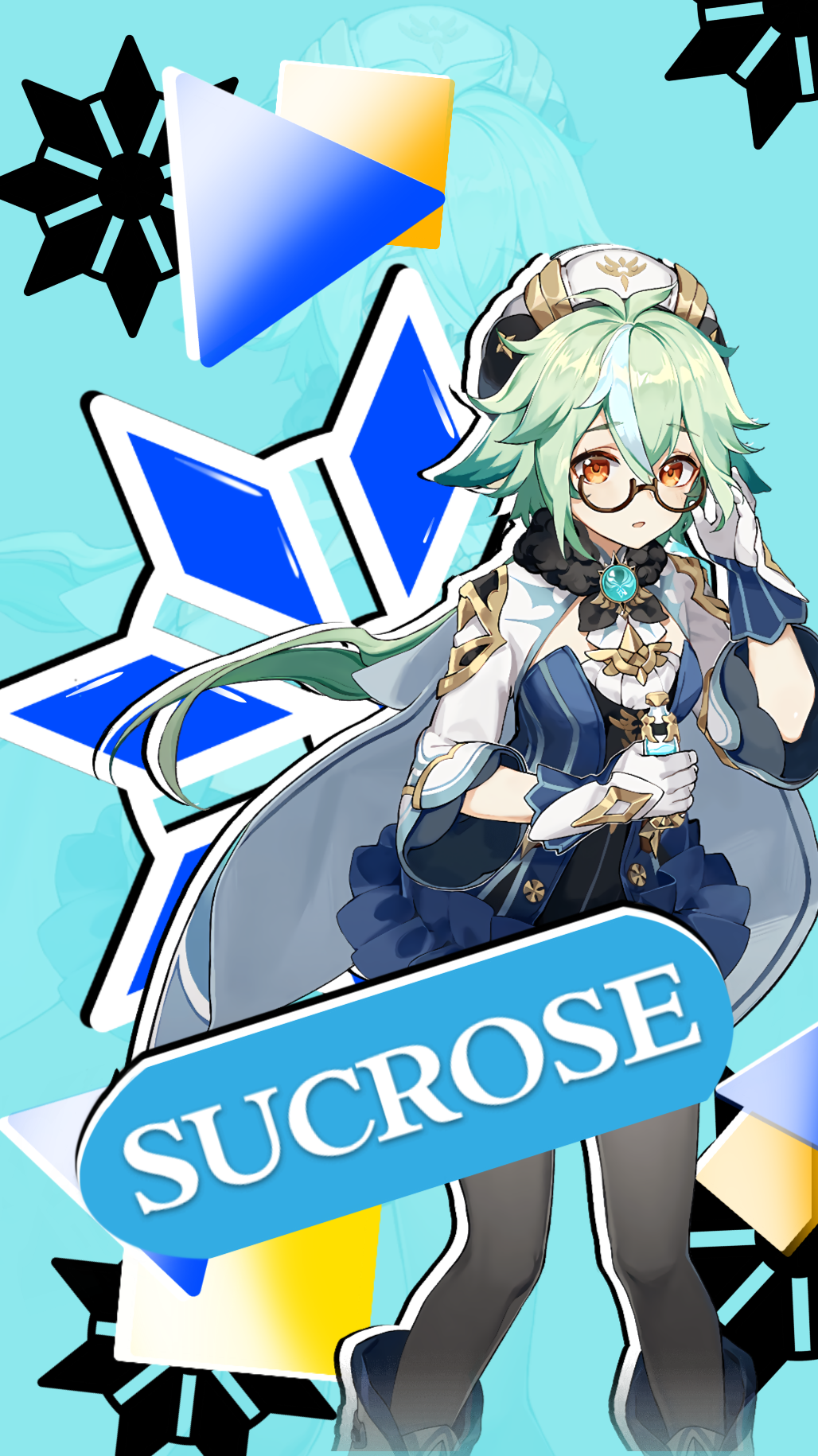 Sucrose from Genshin Impact with geometric shapes HD Phone Wallpaper