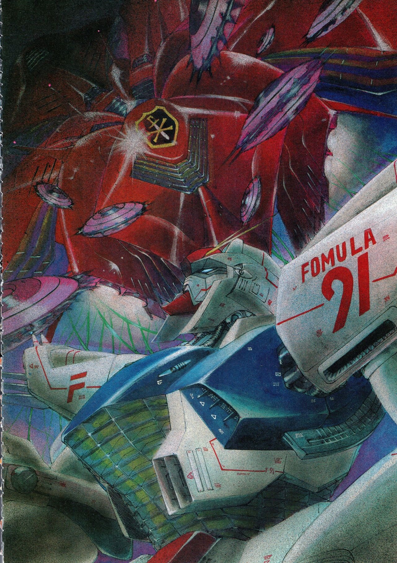 Gundam mechs in a battle scene HD Phone Wallpaper