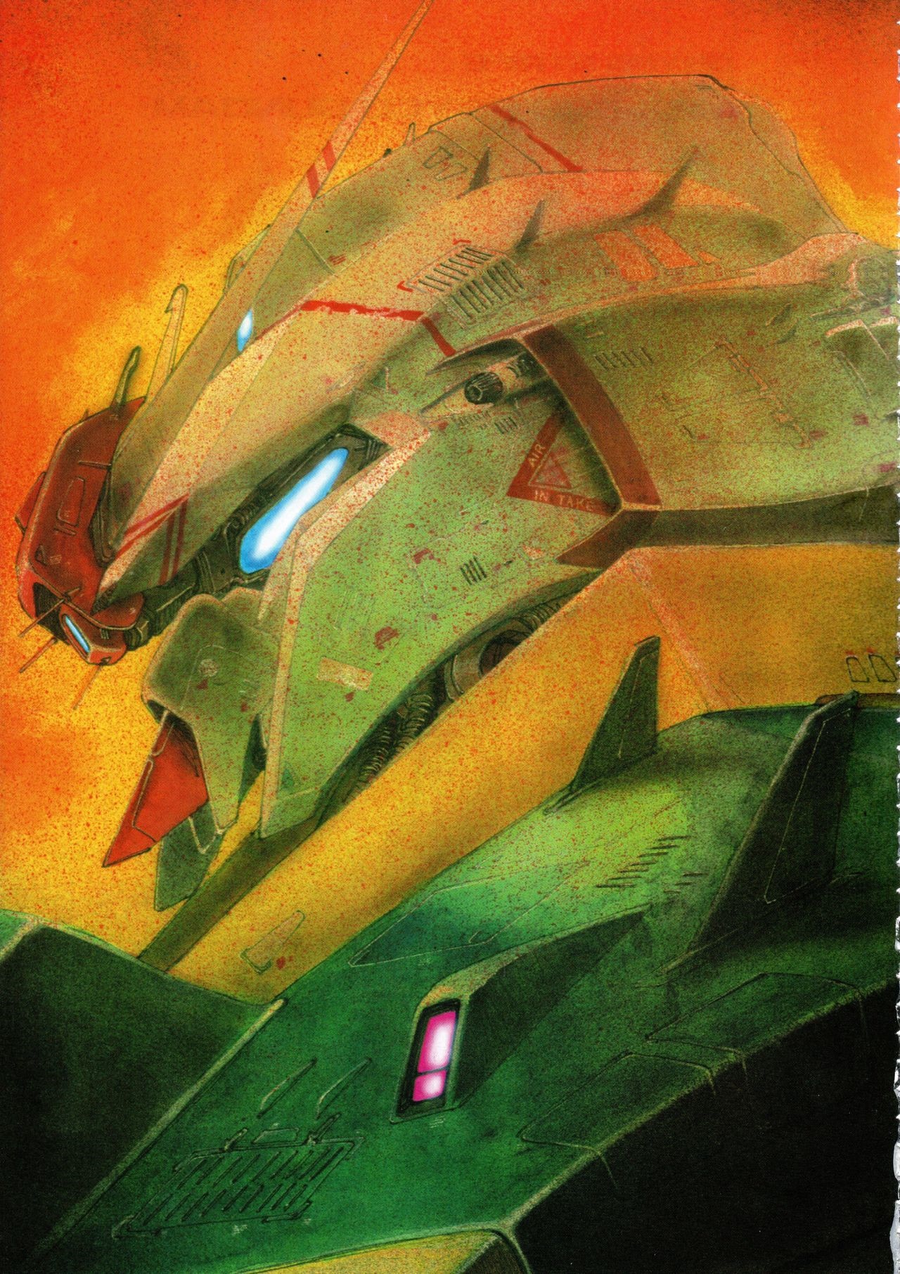 Close-up of a green and yellow mech head HD Phone Wallpaper