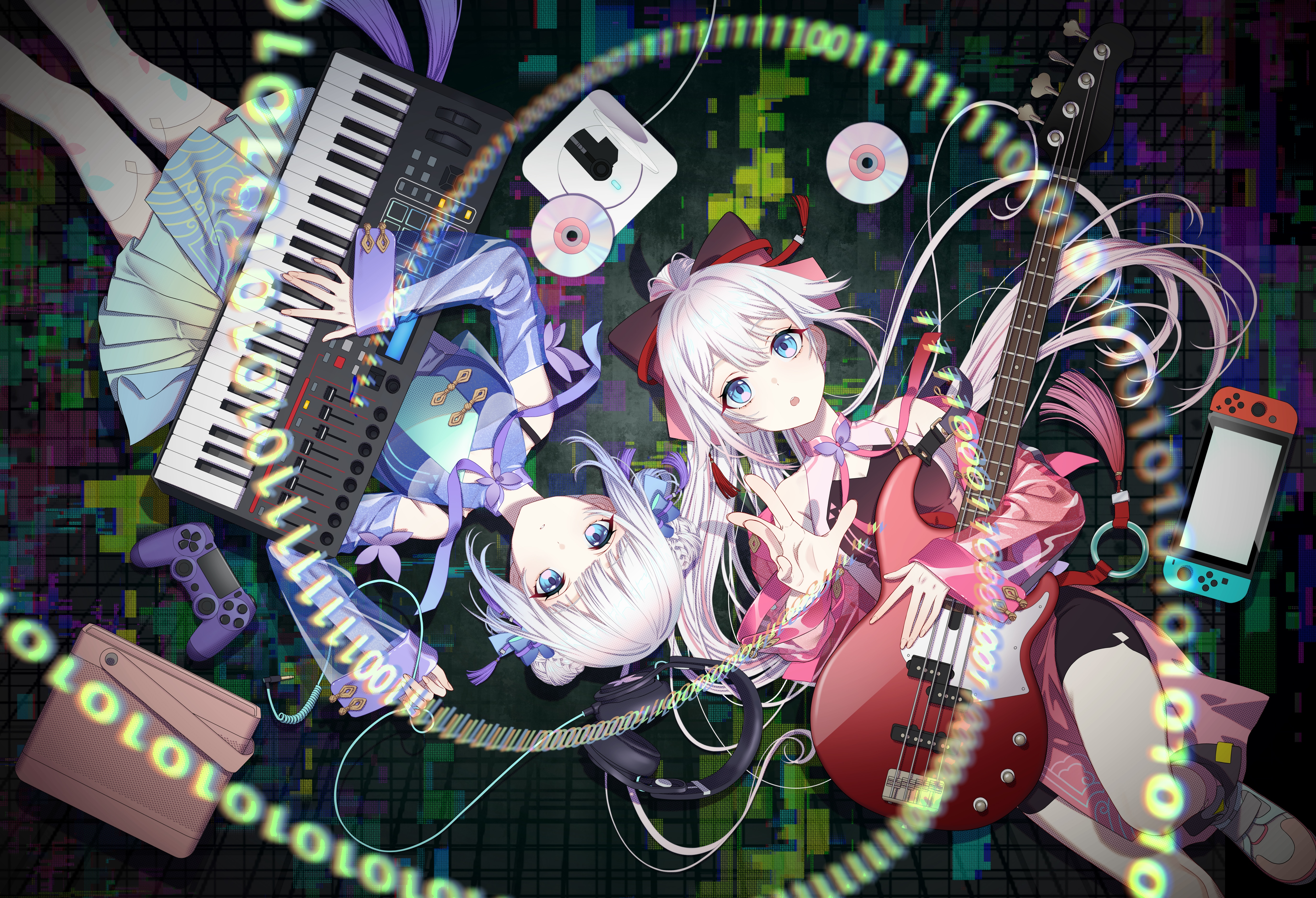Two women with musical instruments and Nintendo Switch HD Wallpaper