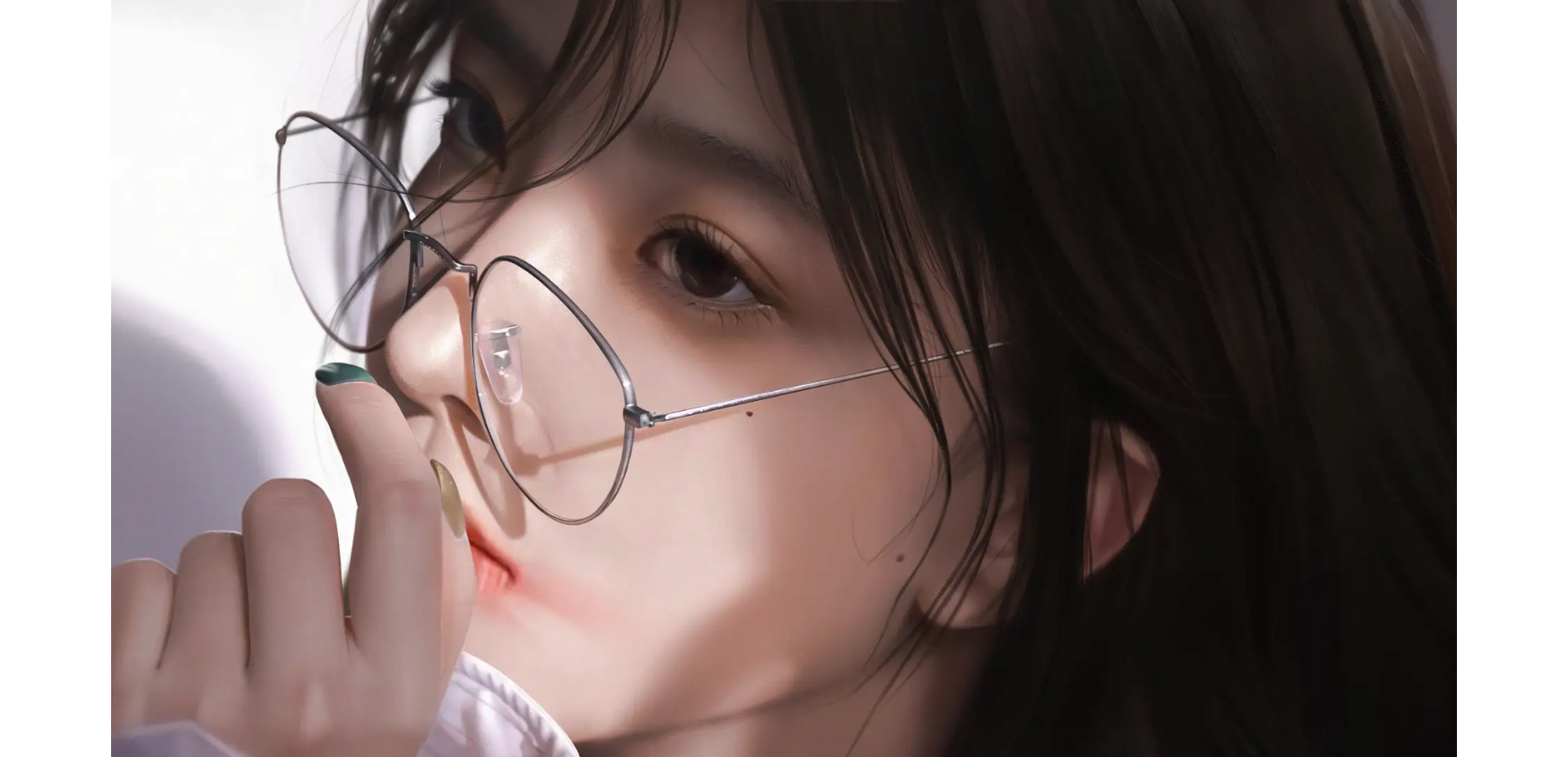 Asian woman with glasses and moles HD Wallpaper