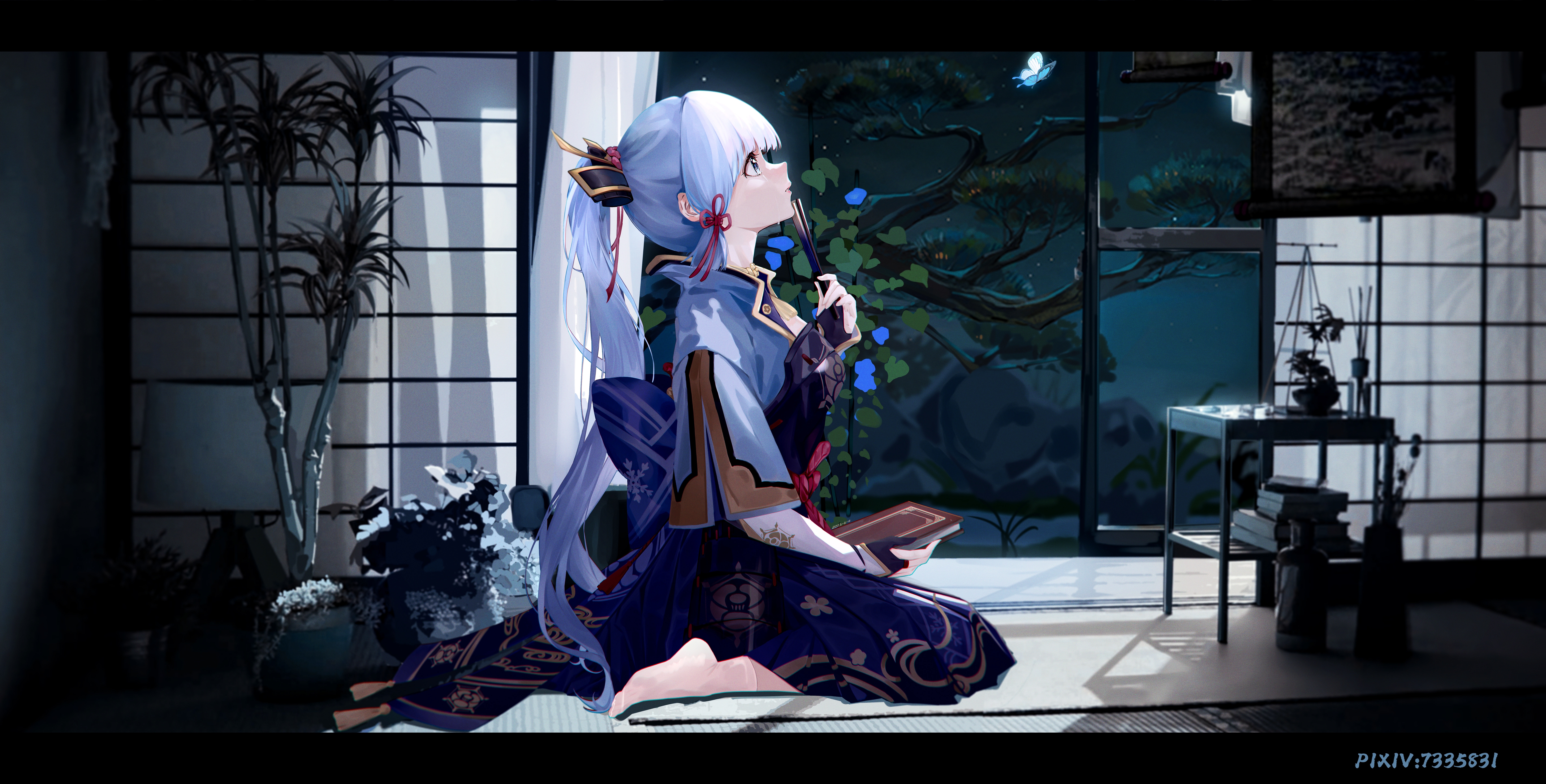 Kamisato Ayaka from Genshin Impact at night HD Wallpaper