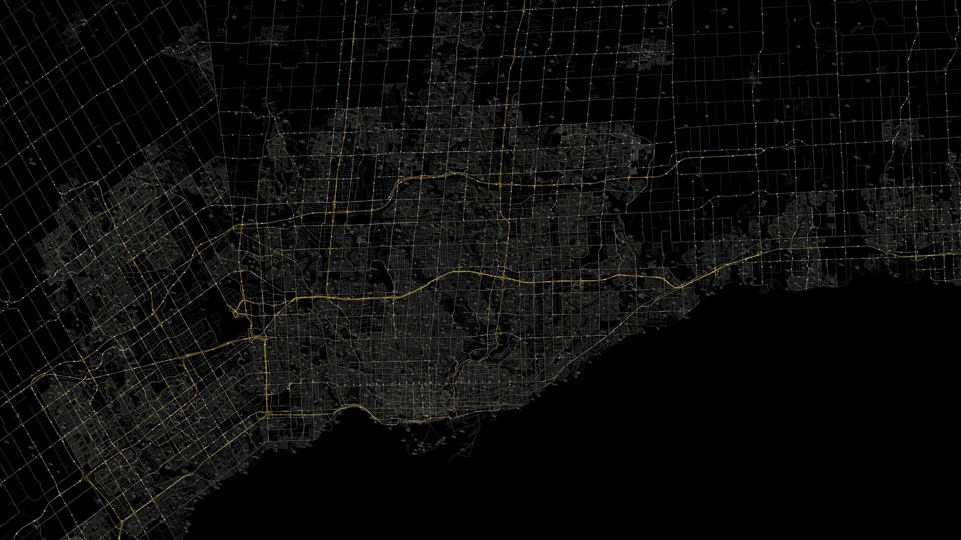 Aerial view of Toronto highways and streets at night HD Wallpaper