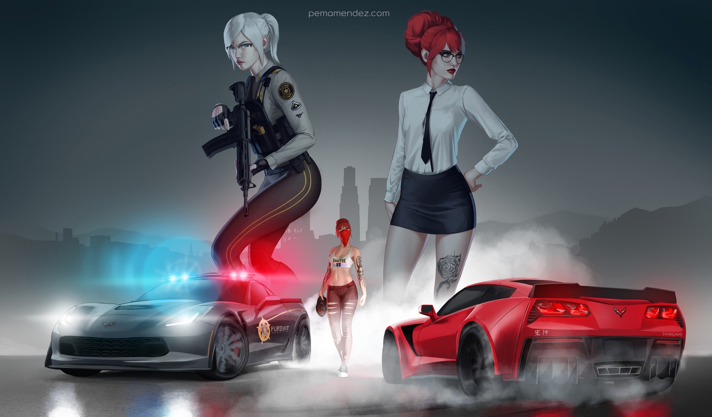 Girls with guns and cars HD Wallpaper