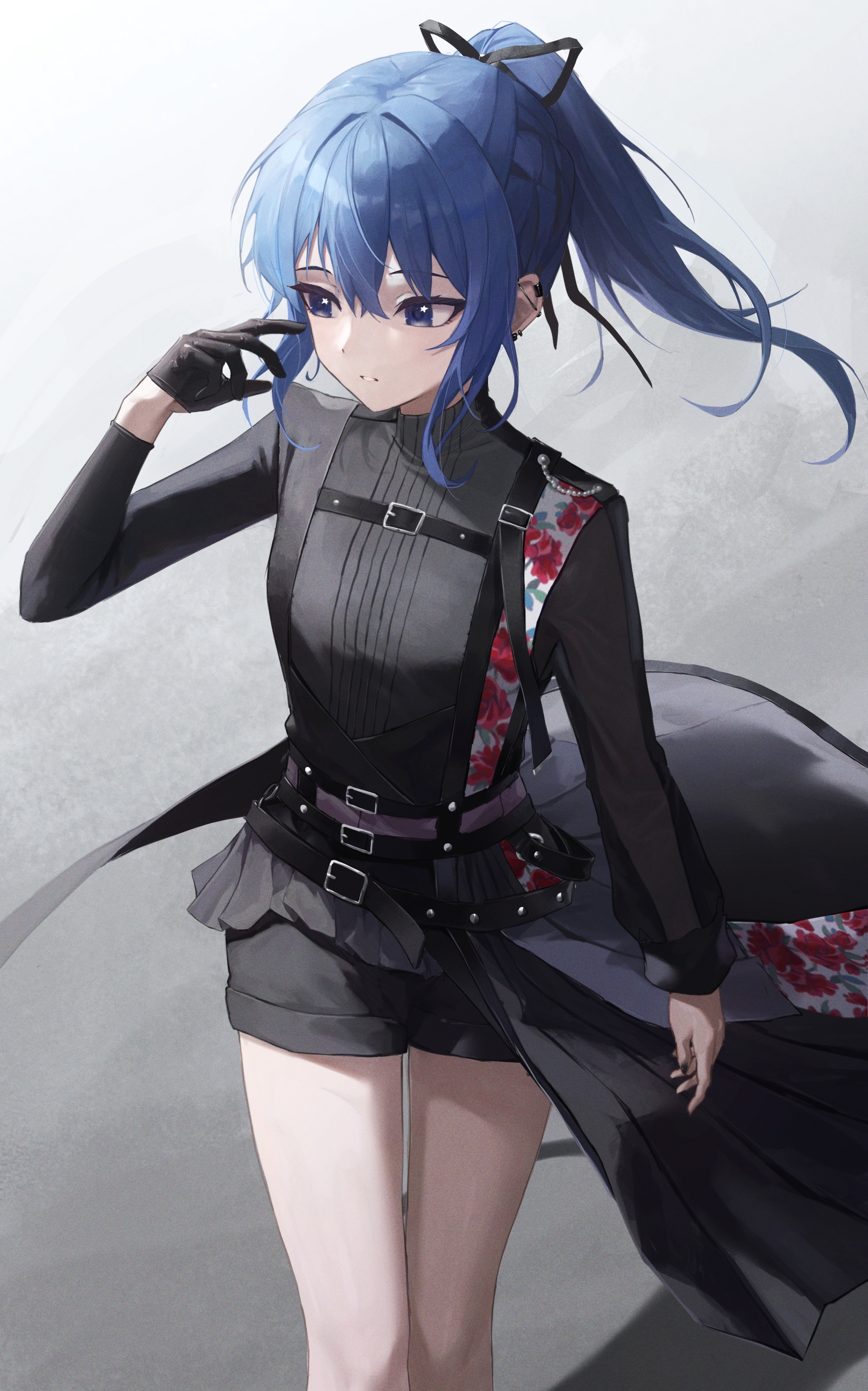 Anime girl with blue hair and black outfit HD Phone Wallpaper