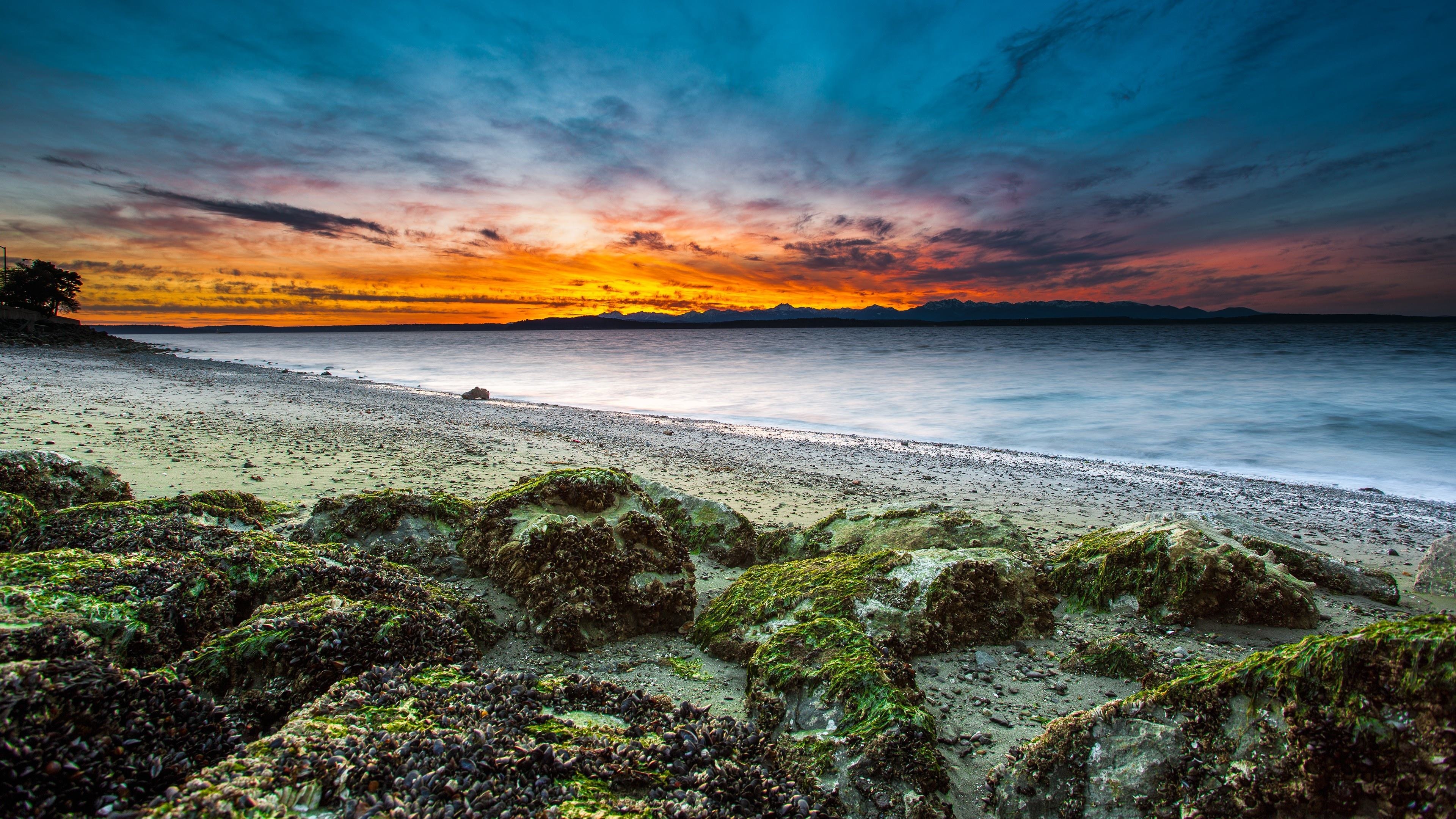 4K Seashore Sunset Over the Sea HD Wallpaper