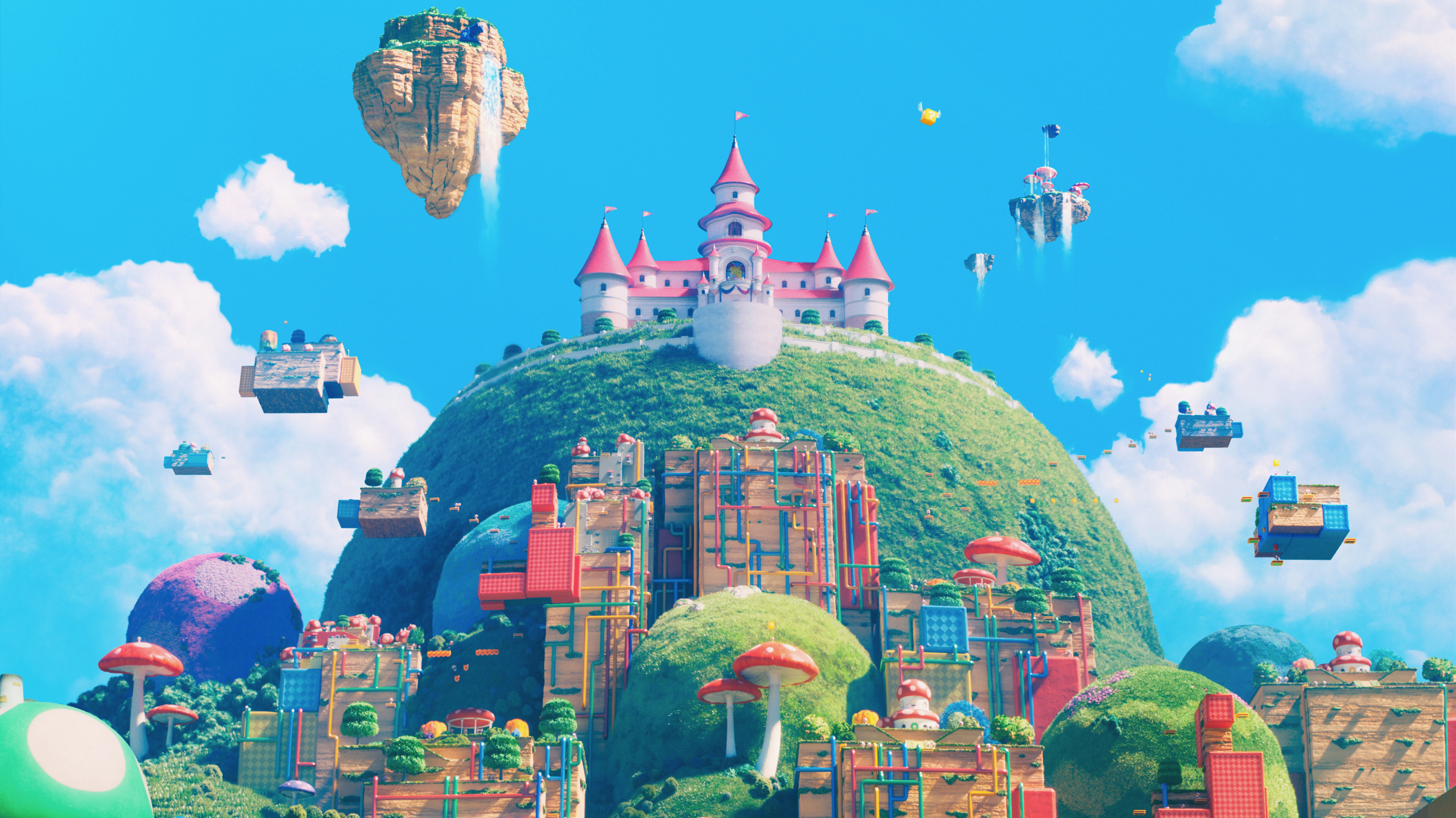 4K Nintendo Castle with Floating Islands HD Wallpaper