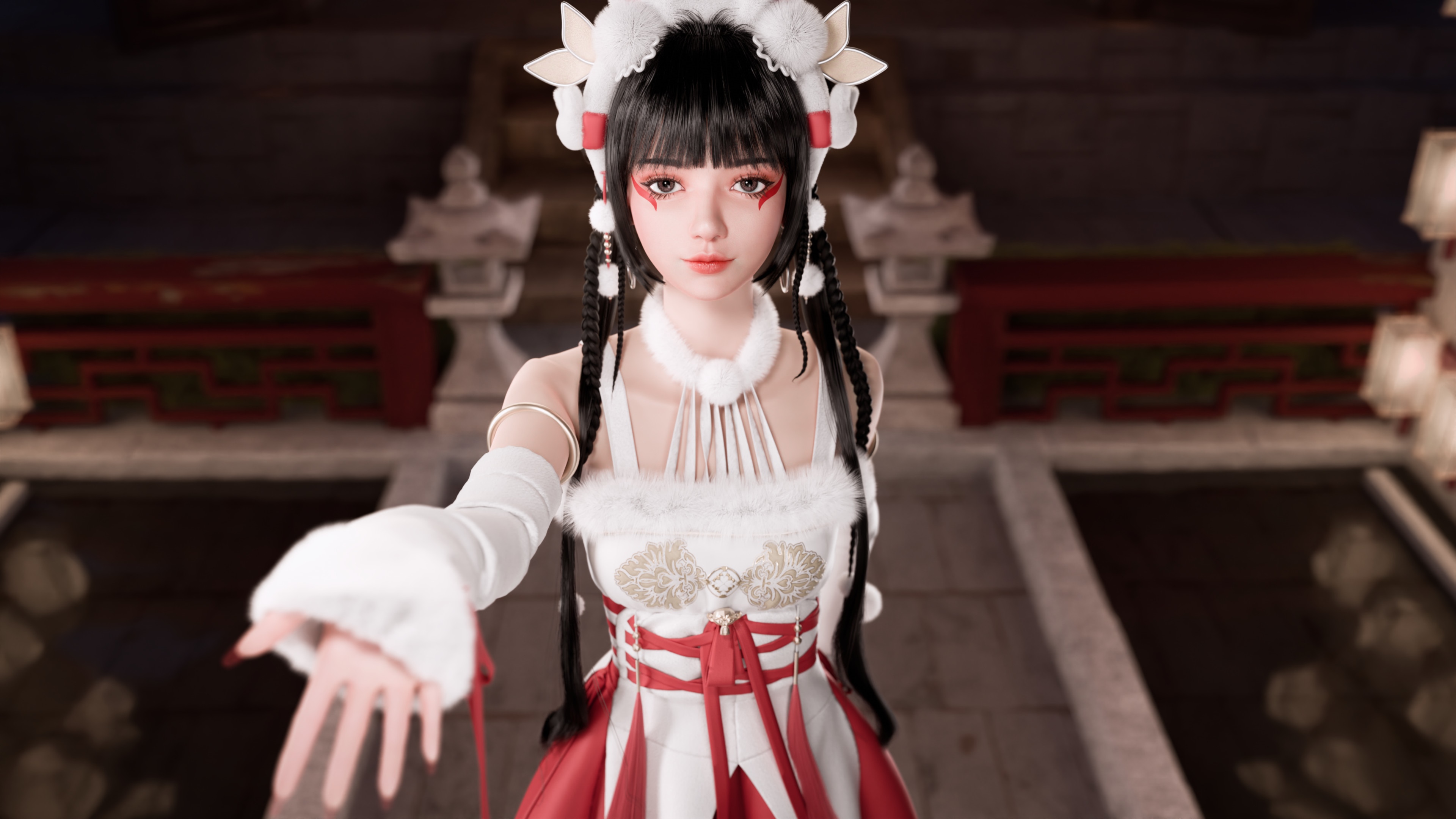4K Asian woman with dark hair in traditional outfit HD Wallpaper