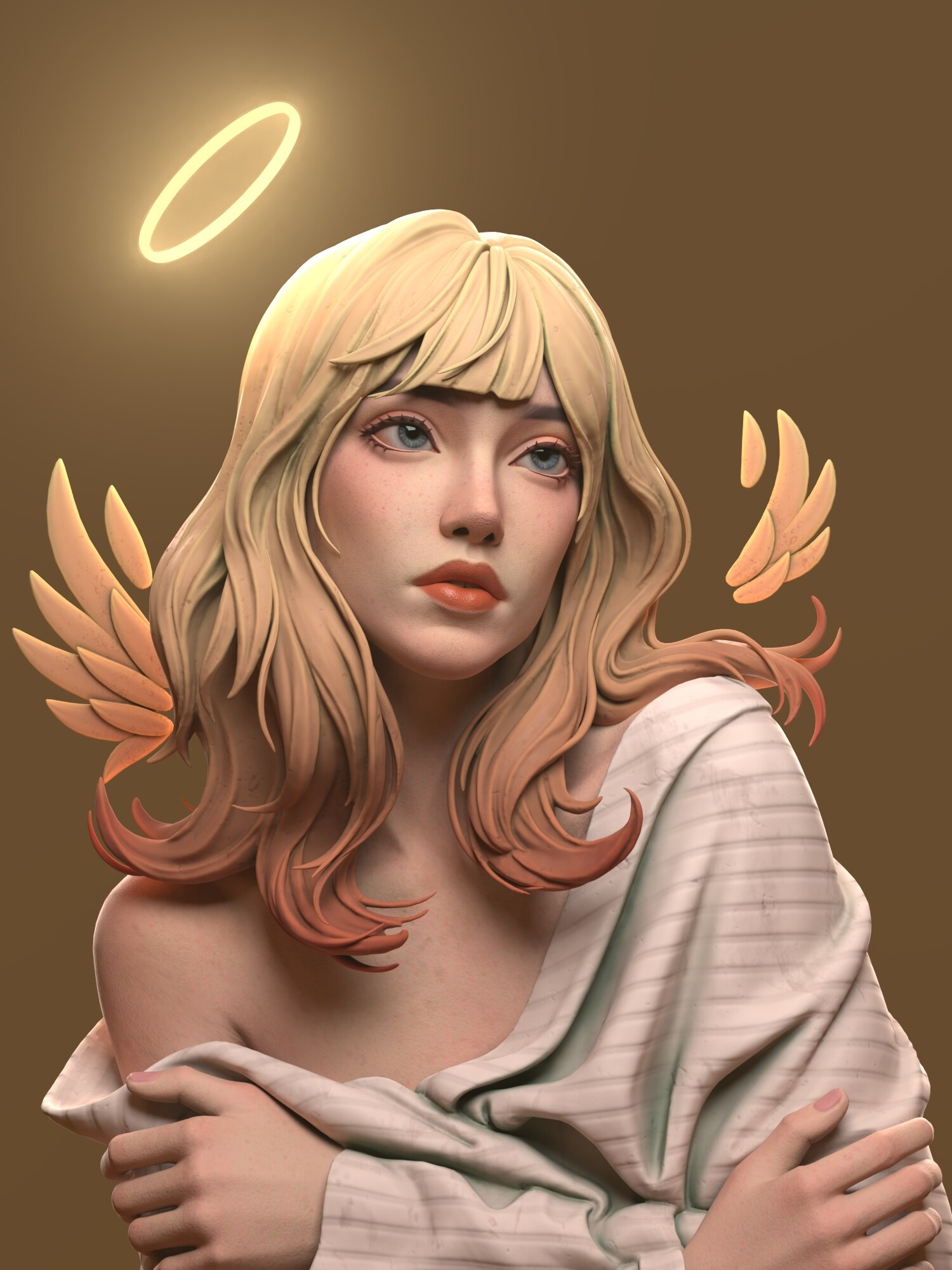 Blonde angel with halo and wings HD Phone Wallpaper