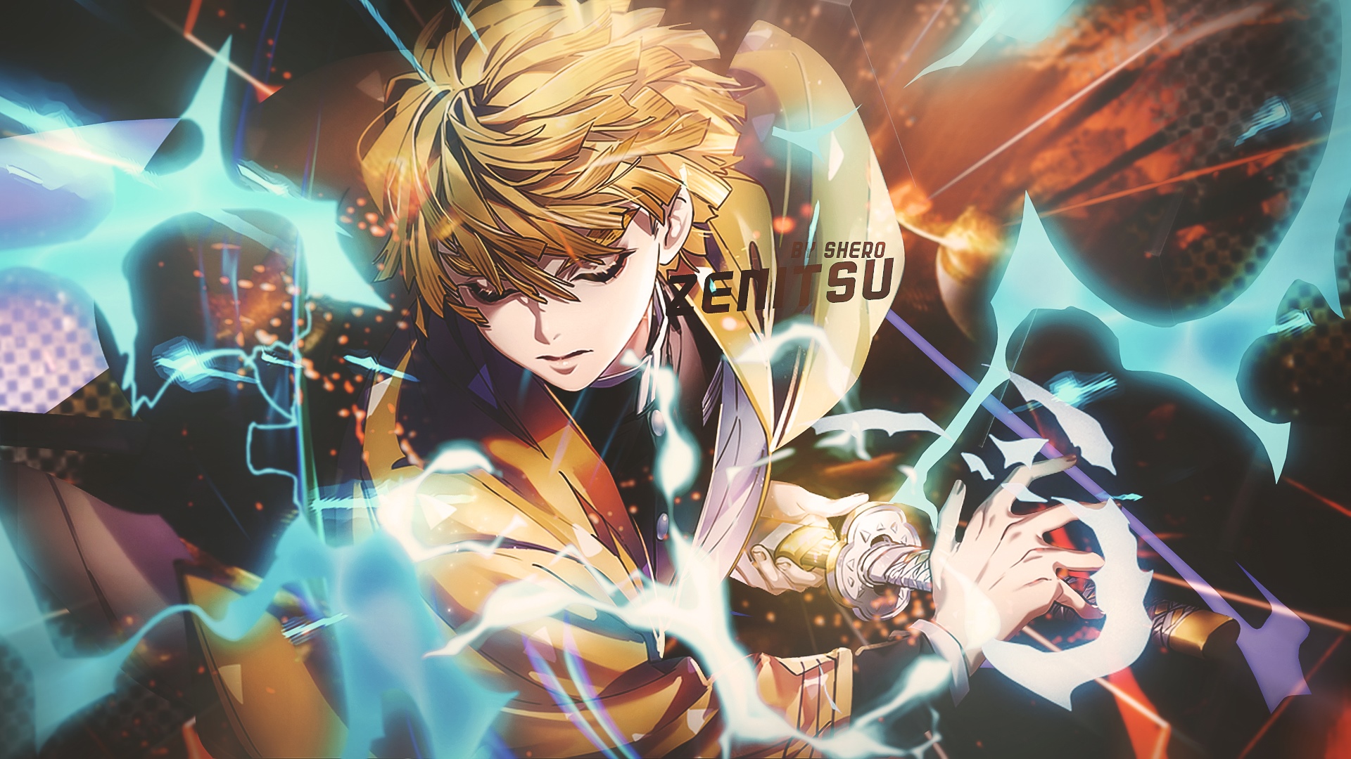 Zenitsu Agatsuma Kimetsu no Yaiba with Katana HD Wallpaper
