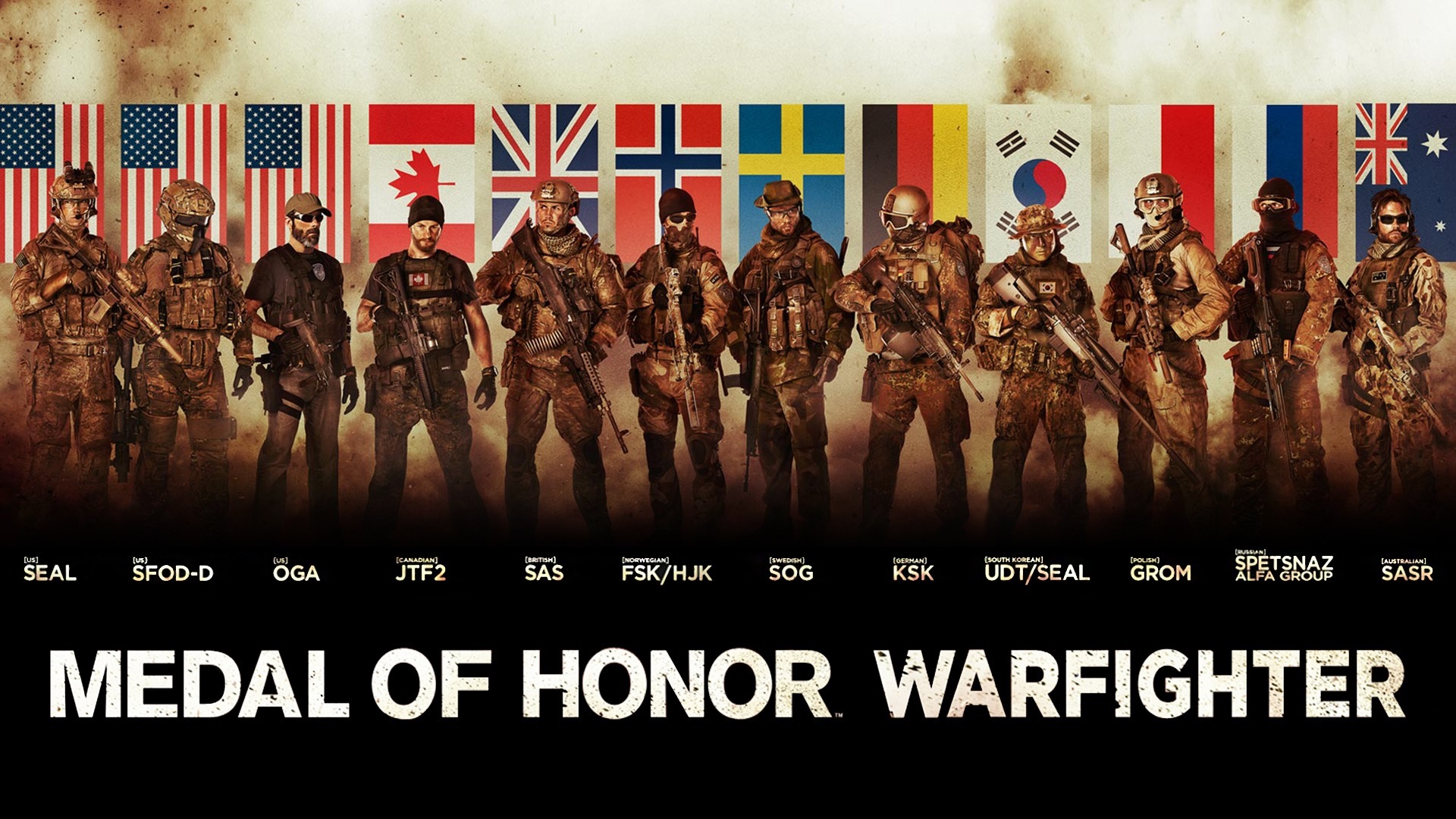 Medal of Honor: Warfighter soldiers with flags HD Wallpaper