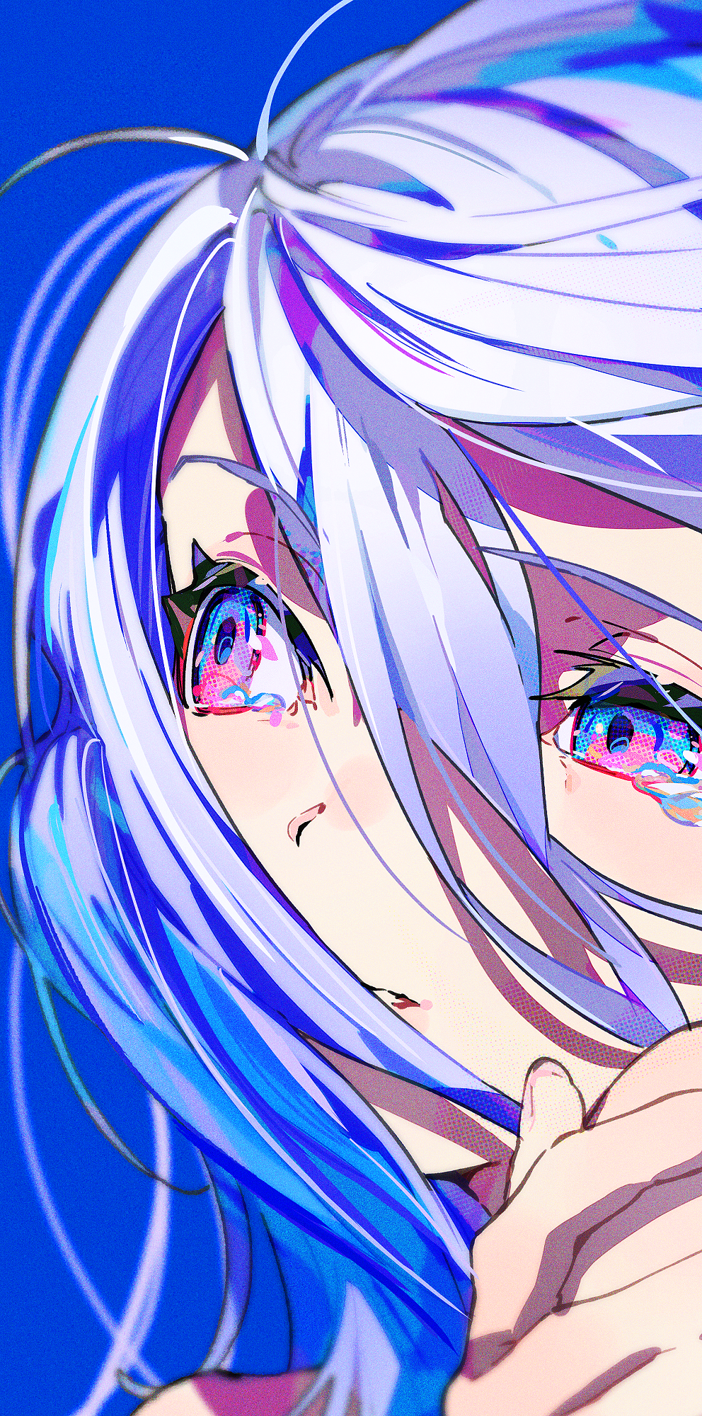 Mika Pikazo's anime girl with blue hair and eyes HD Phone Wallpaper