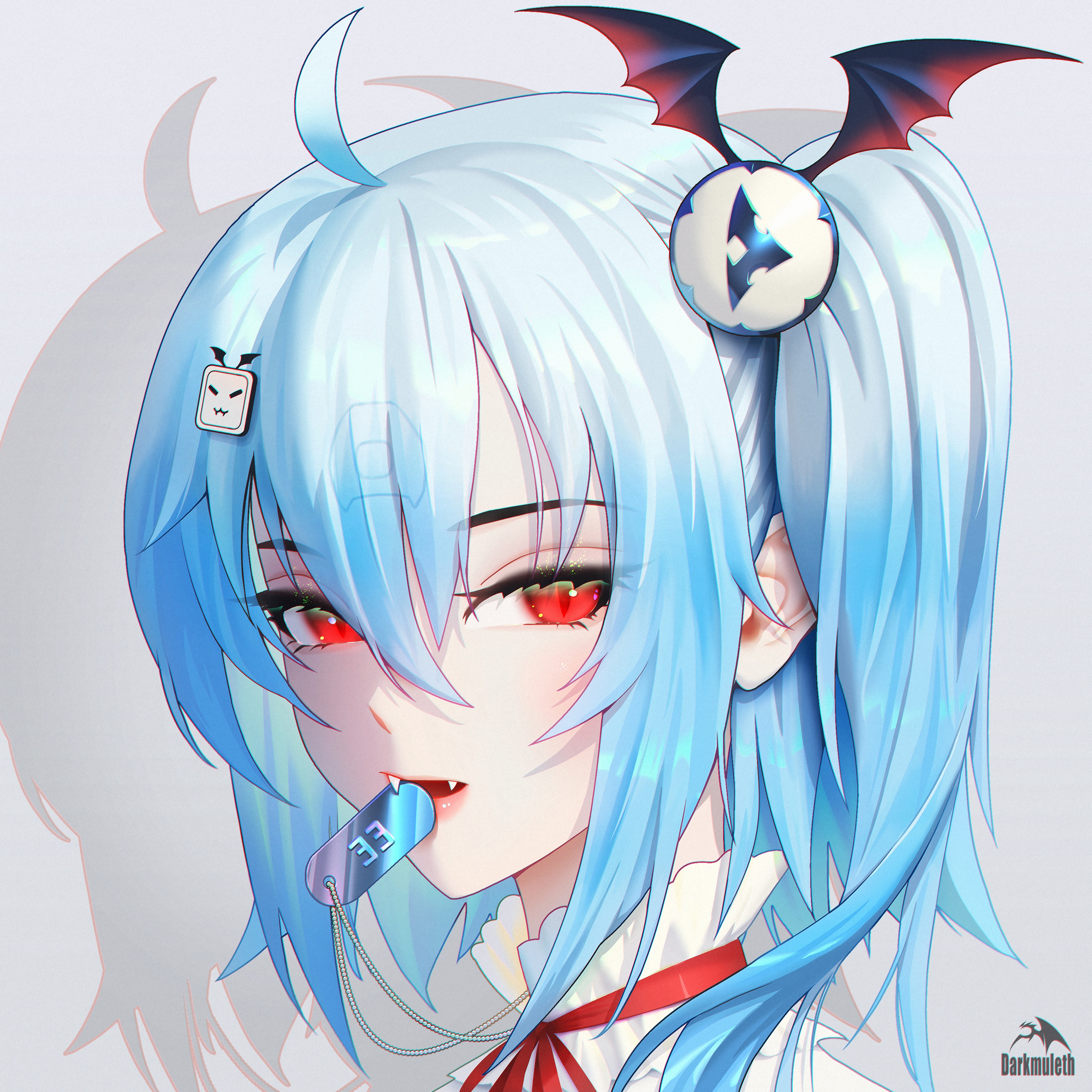 Anime girl with blue hair and red eyes HD Wallpaper