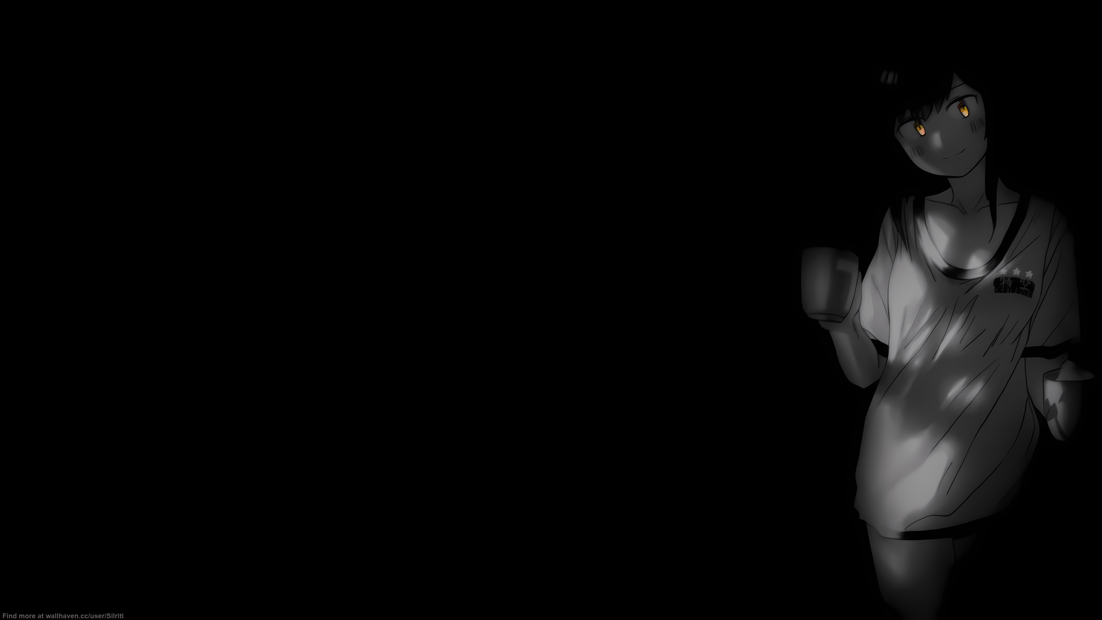 Anime girl with cup on black background HD Wallpaper