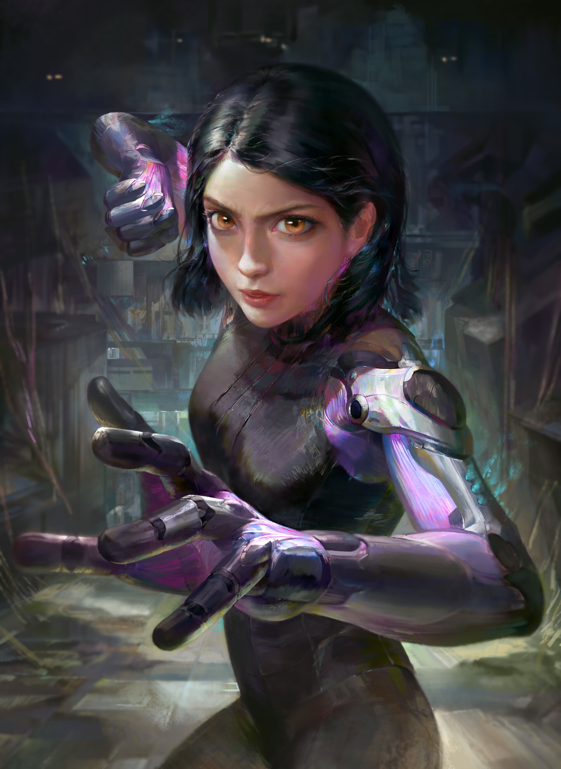 Alita in a fighting stance HD Phone Wallpaper