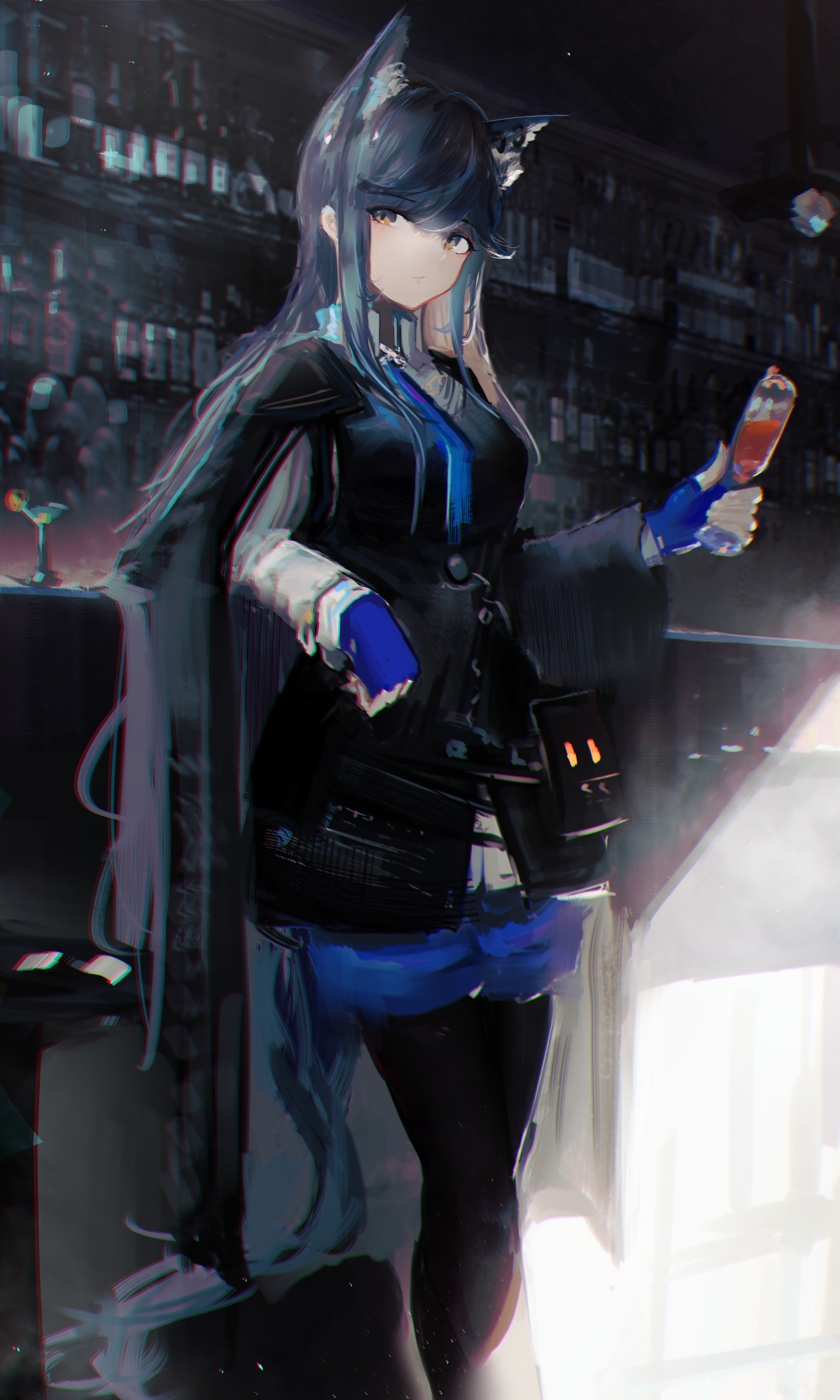 Texas The Omertosa from Arknights holding a drink HD Phone Wallpaper