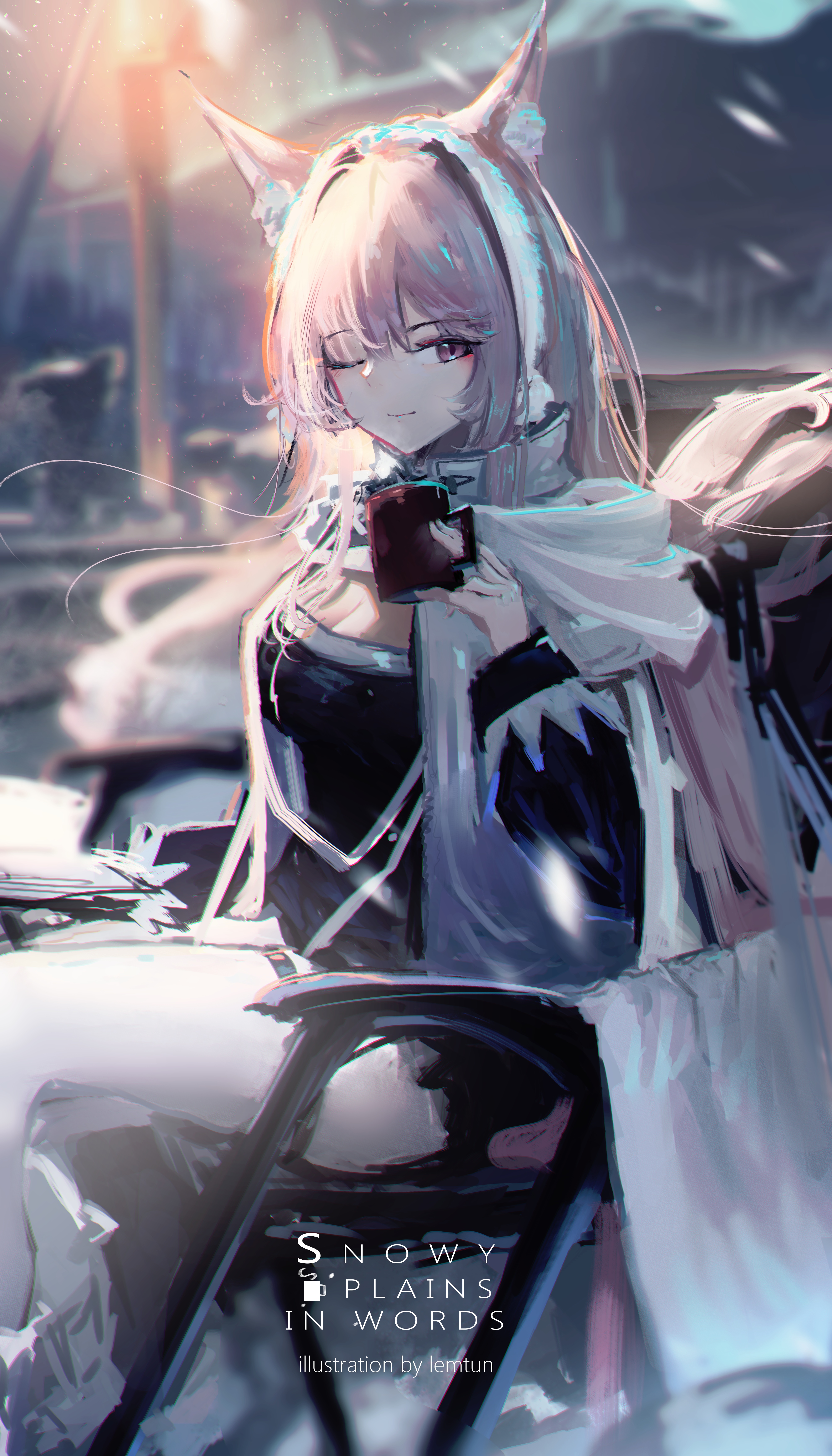 Arknights fox girl with pink hair holding a cup HD Phone Wallpaper