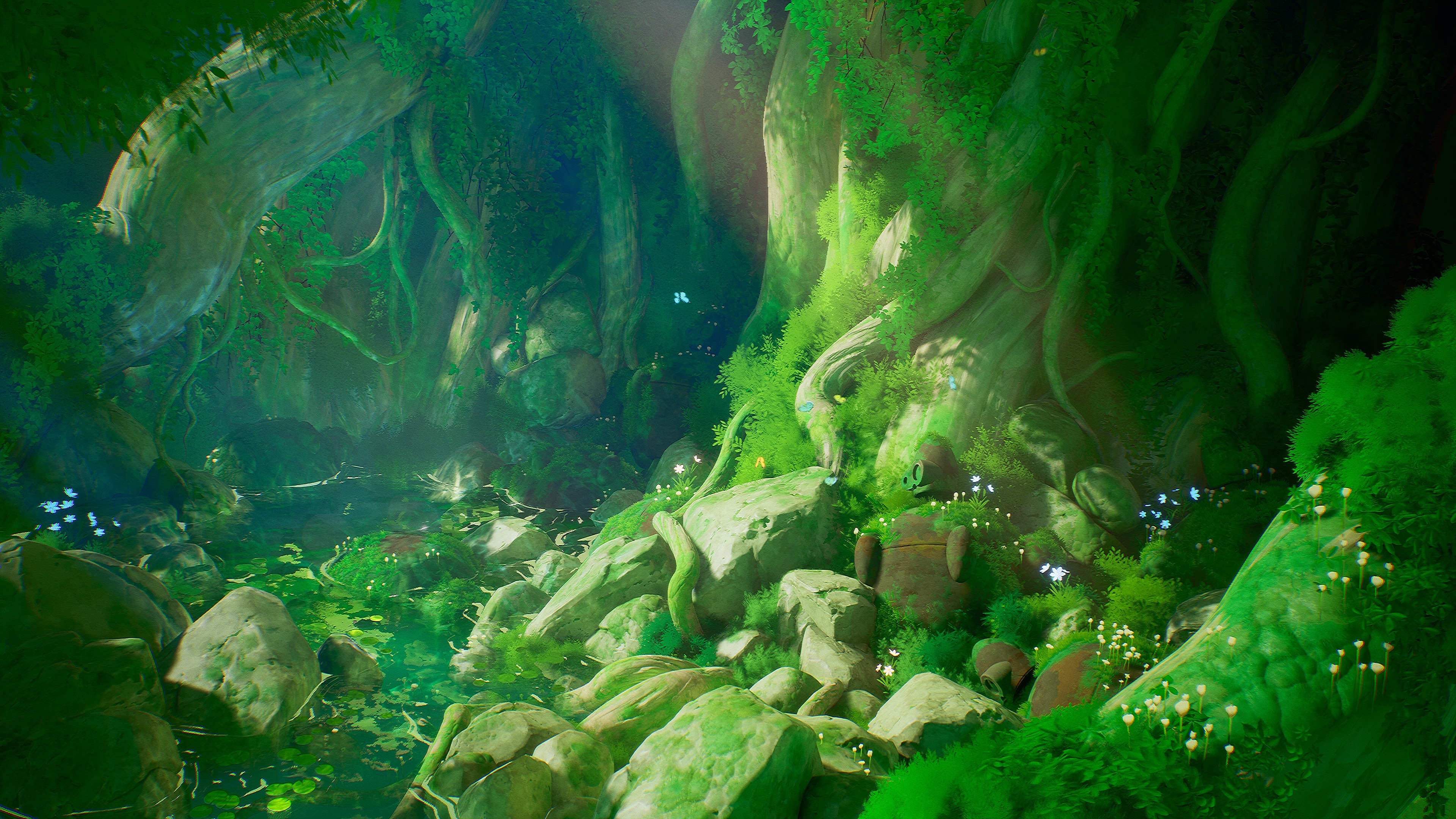 4K Unreal Engine 5 forest landscape with rocks and water HD Wallpaper