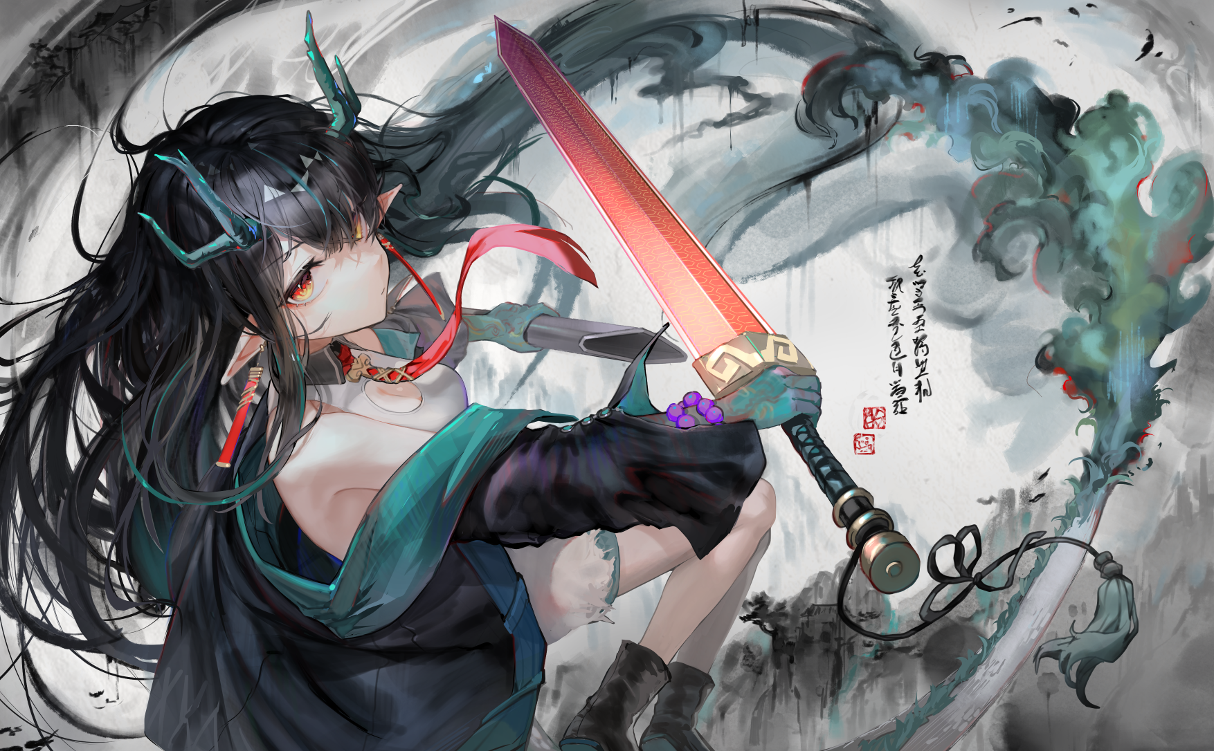 Dusk from Arknights holding a sword HD Wallpaper