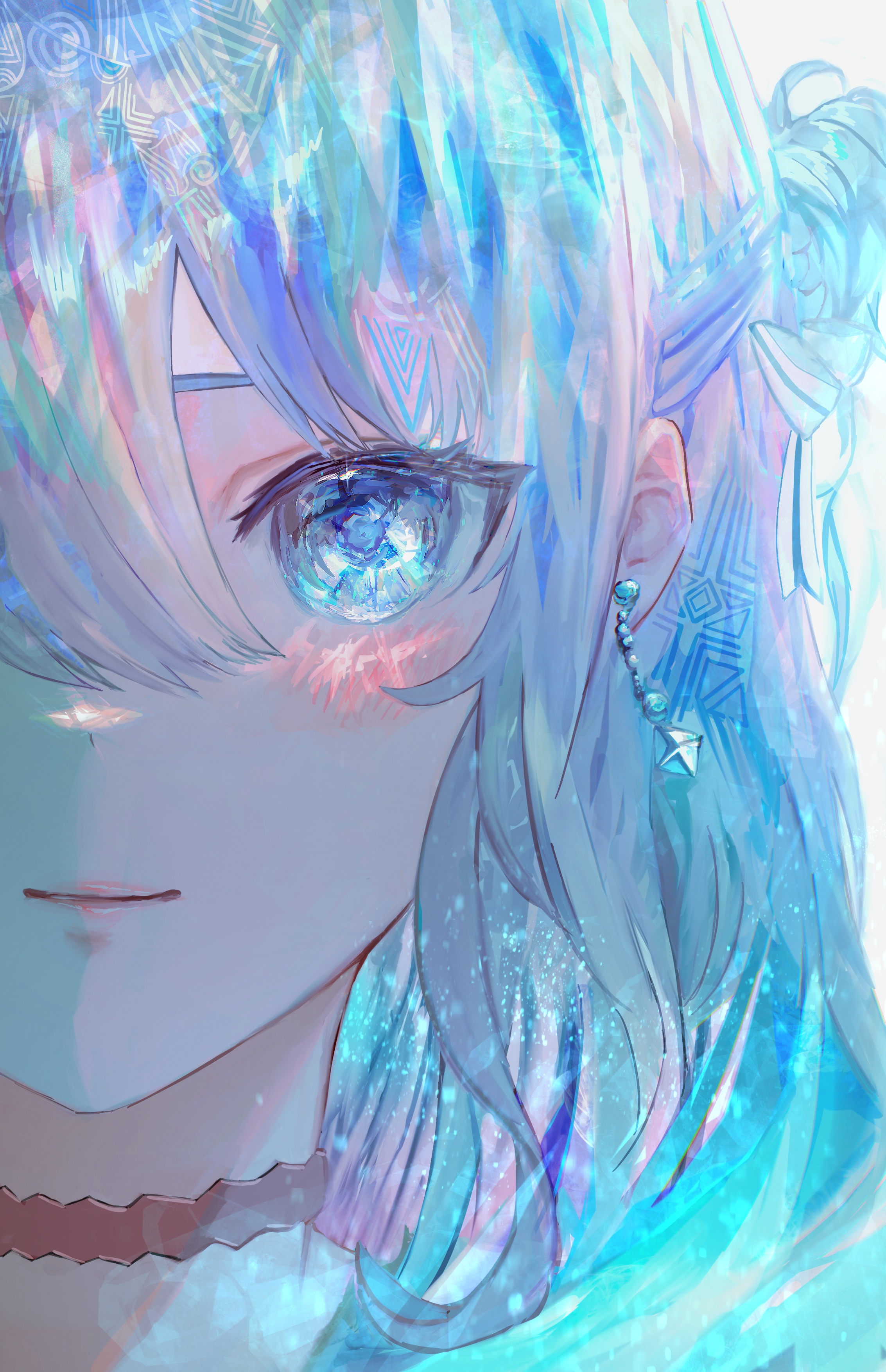 Anime girl with blue hair and blue eyes HD Phone Wallpaper