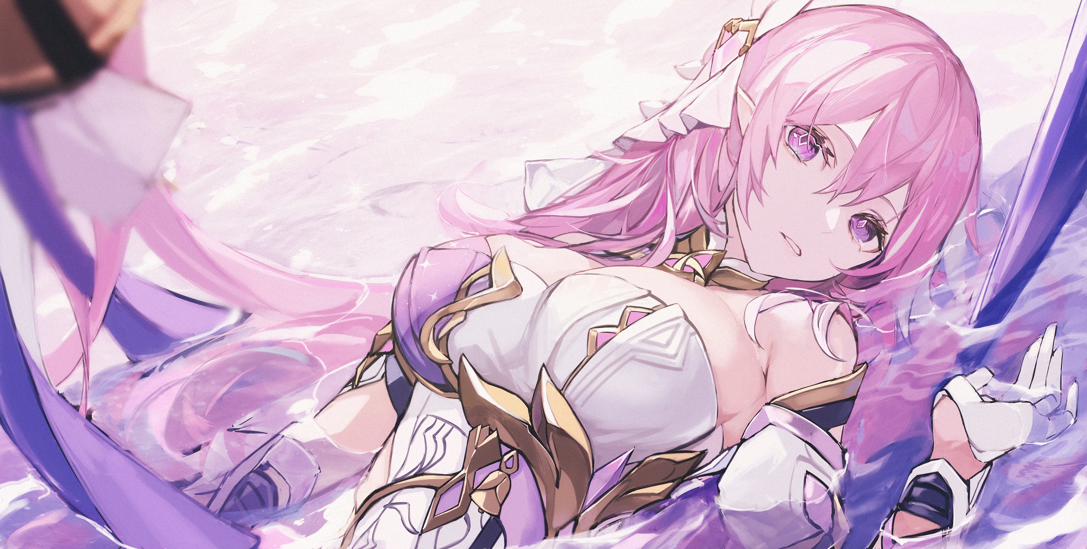 Elysia from Honkai Impact 3rd in a white dress HD Wallpaper