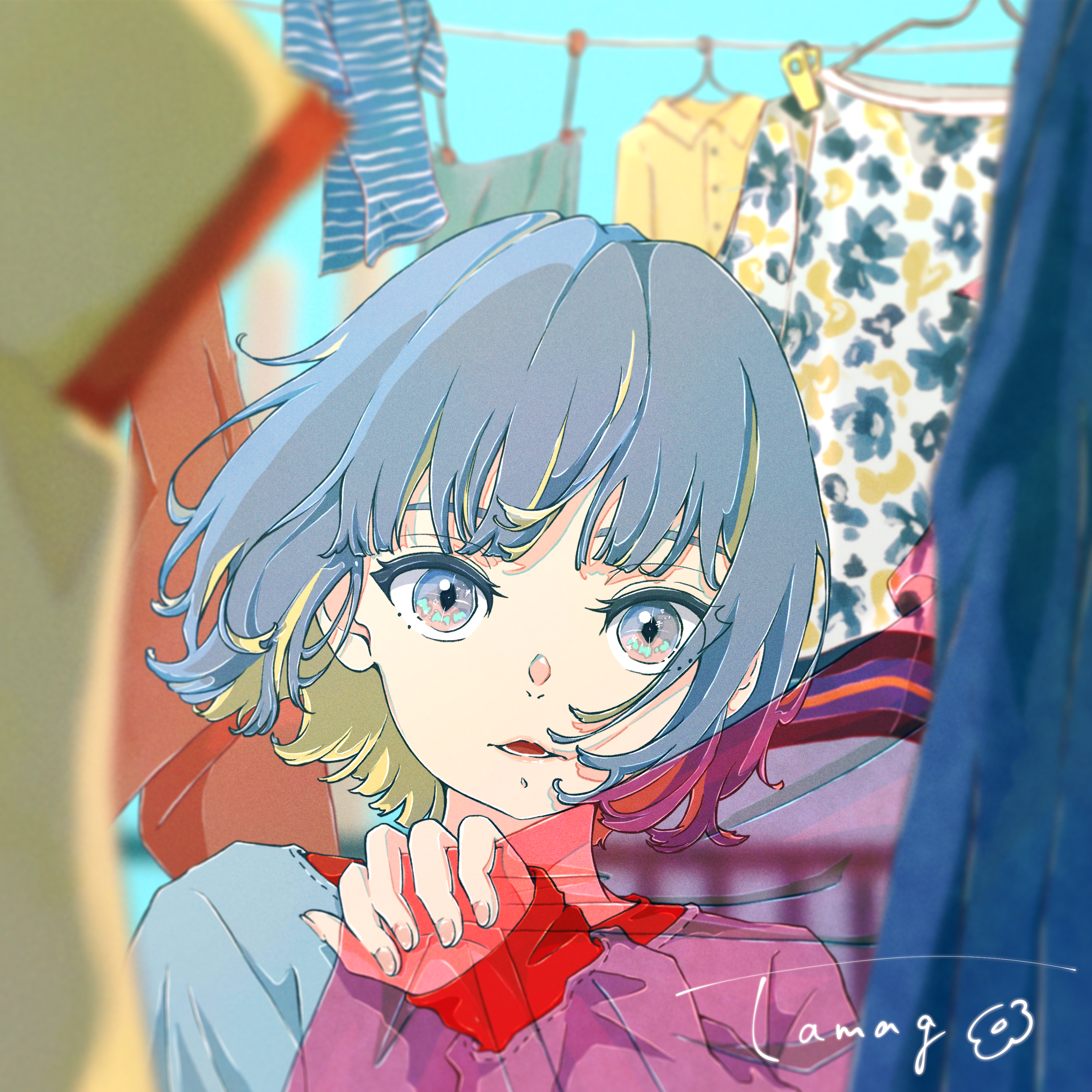 Nori Tamago girl with two-tone hair and laundry HD Wallpaper