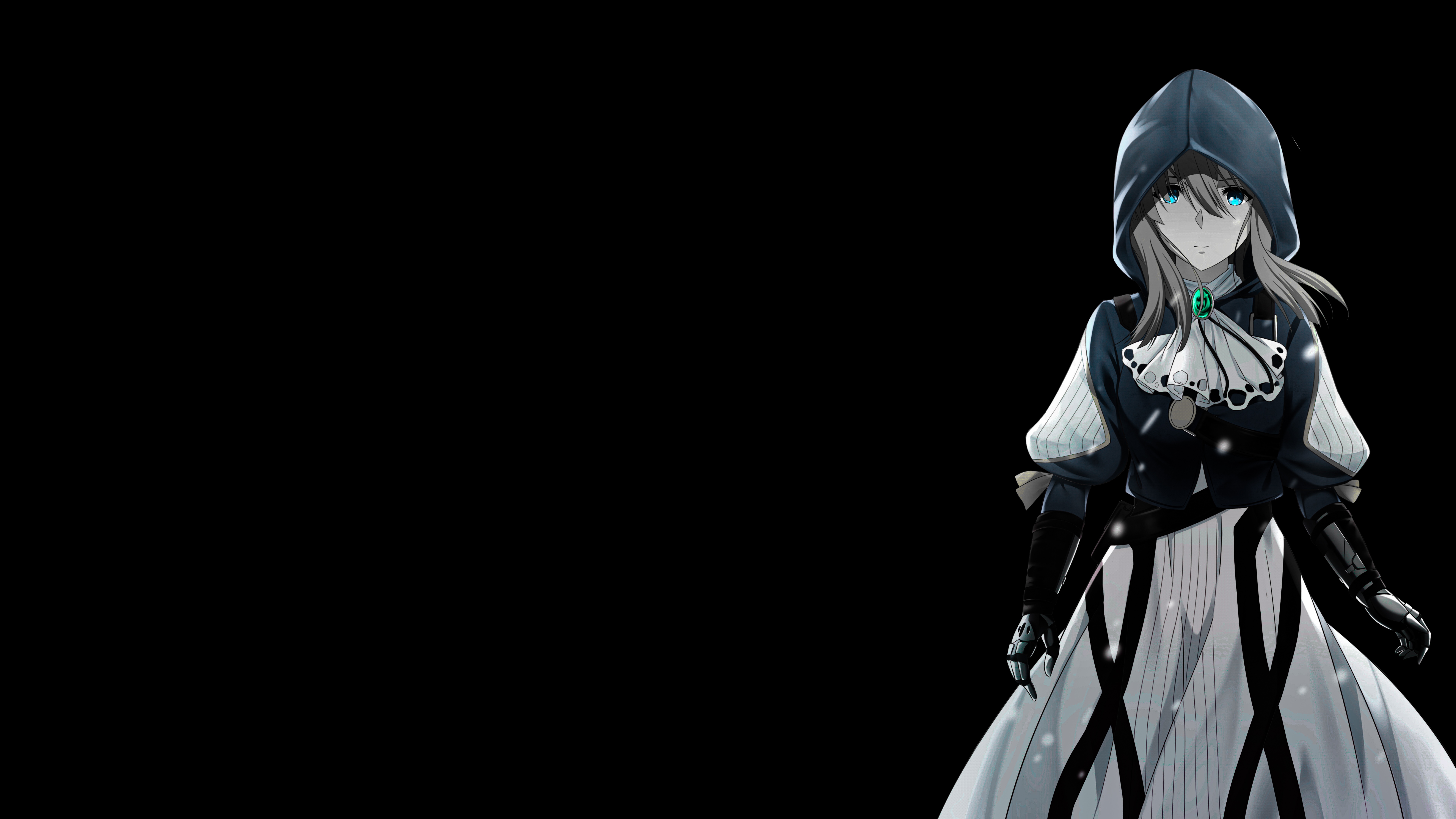 4K Anime Girl with Glowing Eyes on Black Background HD Wallpaper