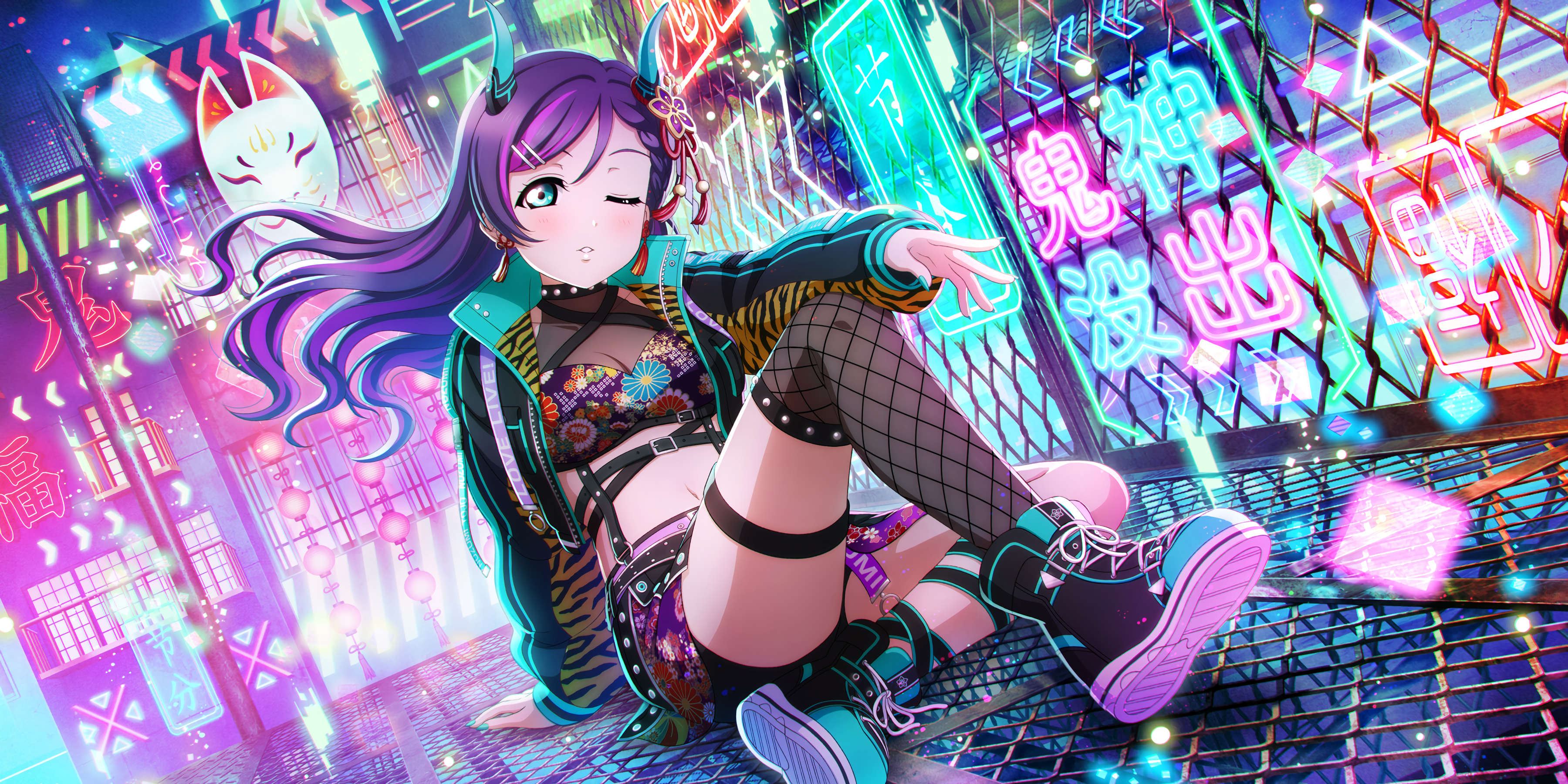 Toujou Nozomi in a Neon City HD Wallpaper