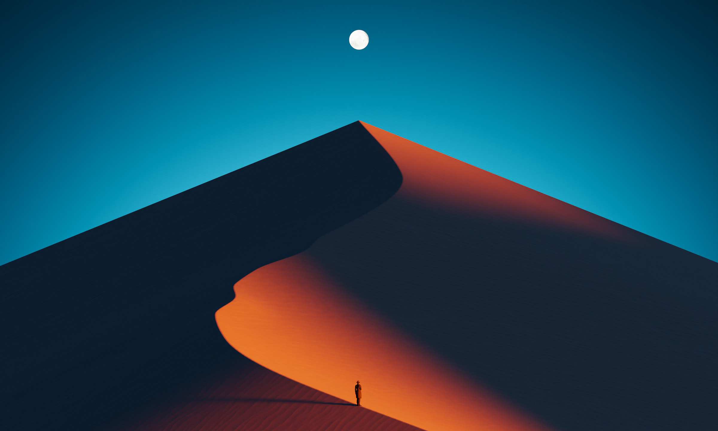 Person standing on a sand dune under the moon HD Wallpaper