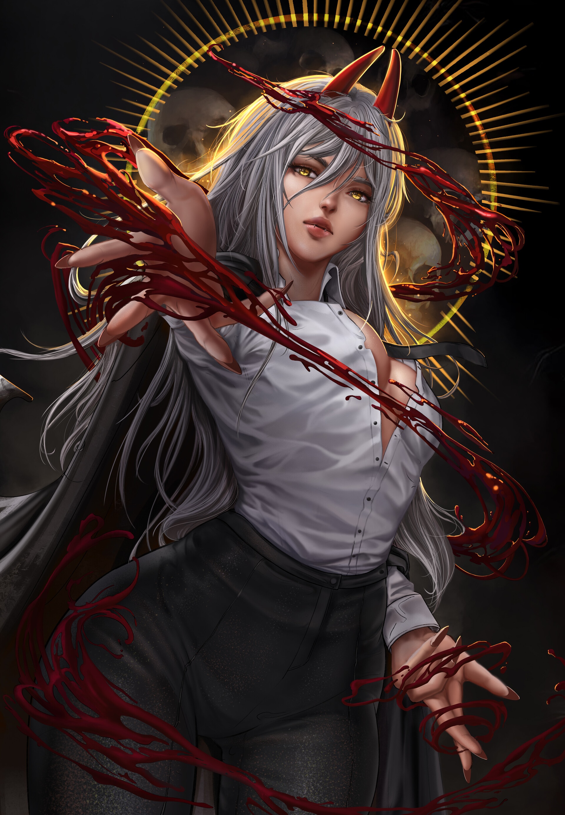 Power from Chainsaw Man with blood tendrils HD Phone Wallpaper