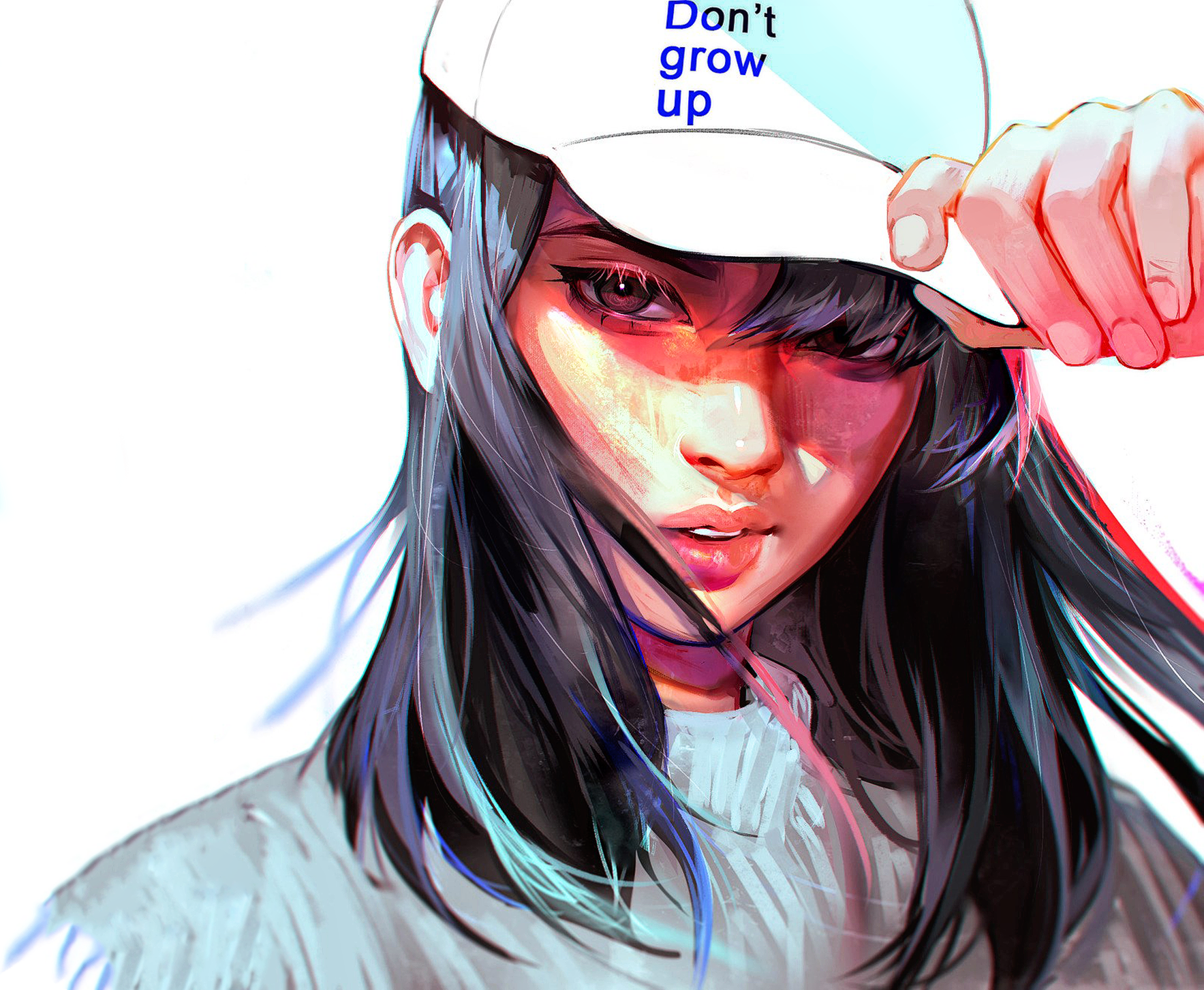 Girl in baseball cap with text HD Wallpaper