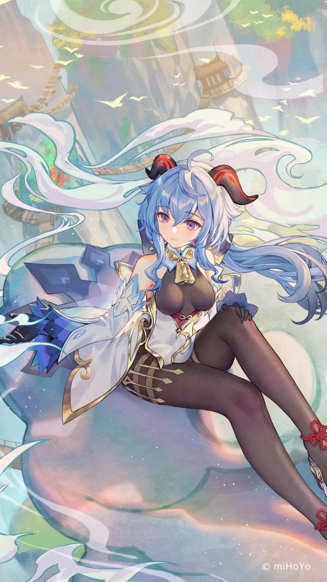 Genshin Impact Ganyu with Blue Hair and Horns HD Phone Wallpaper