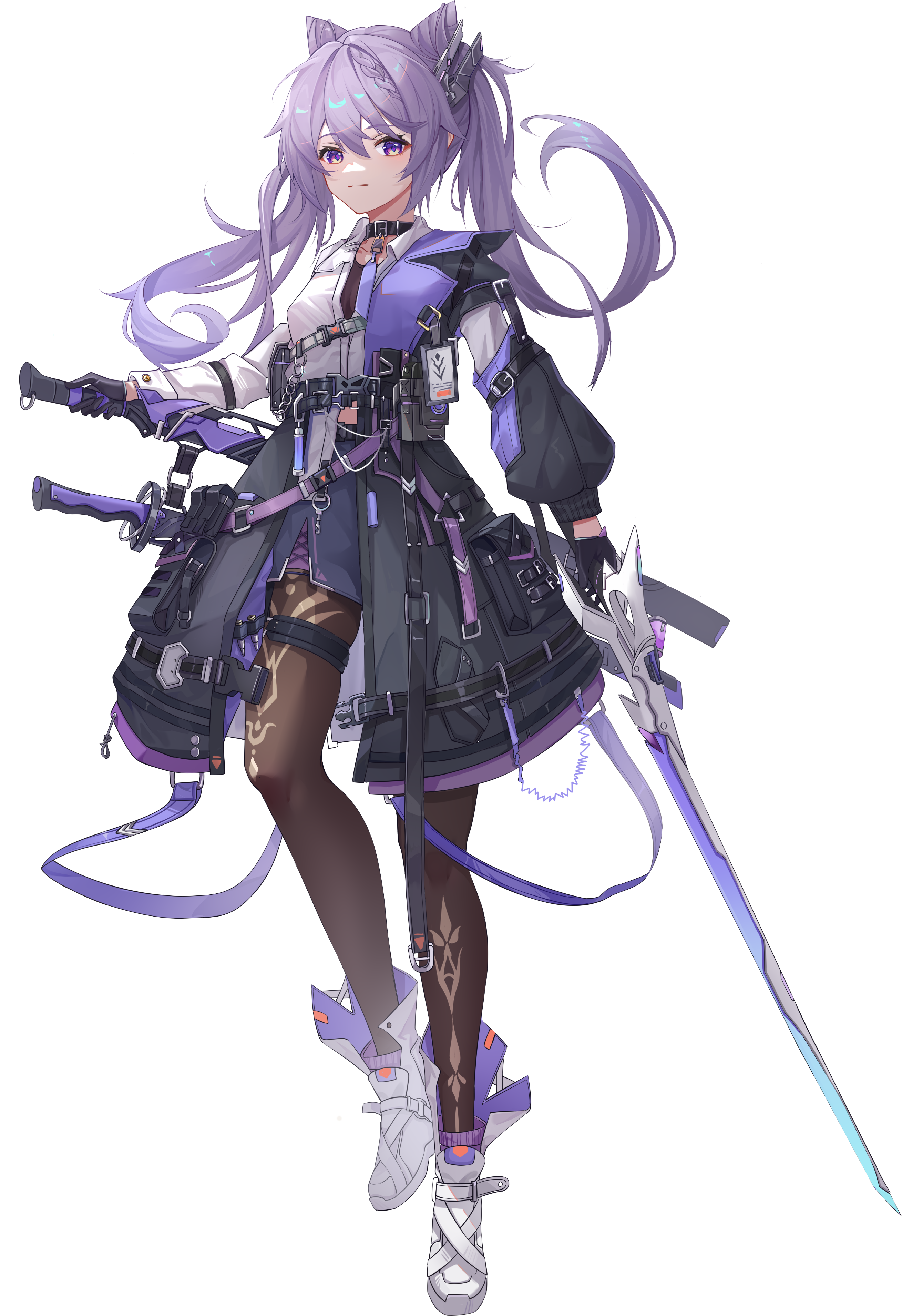 Keqing from Genshin Impact with swords HD Phone Wallpaper