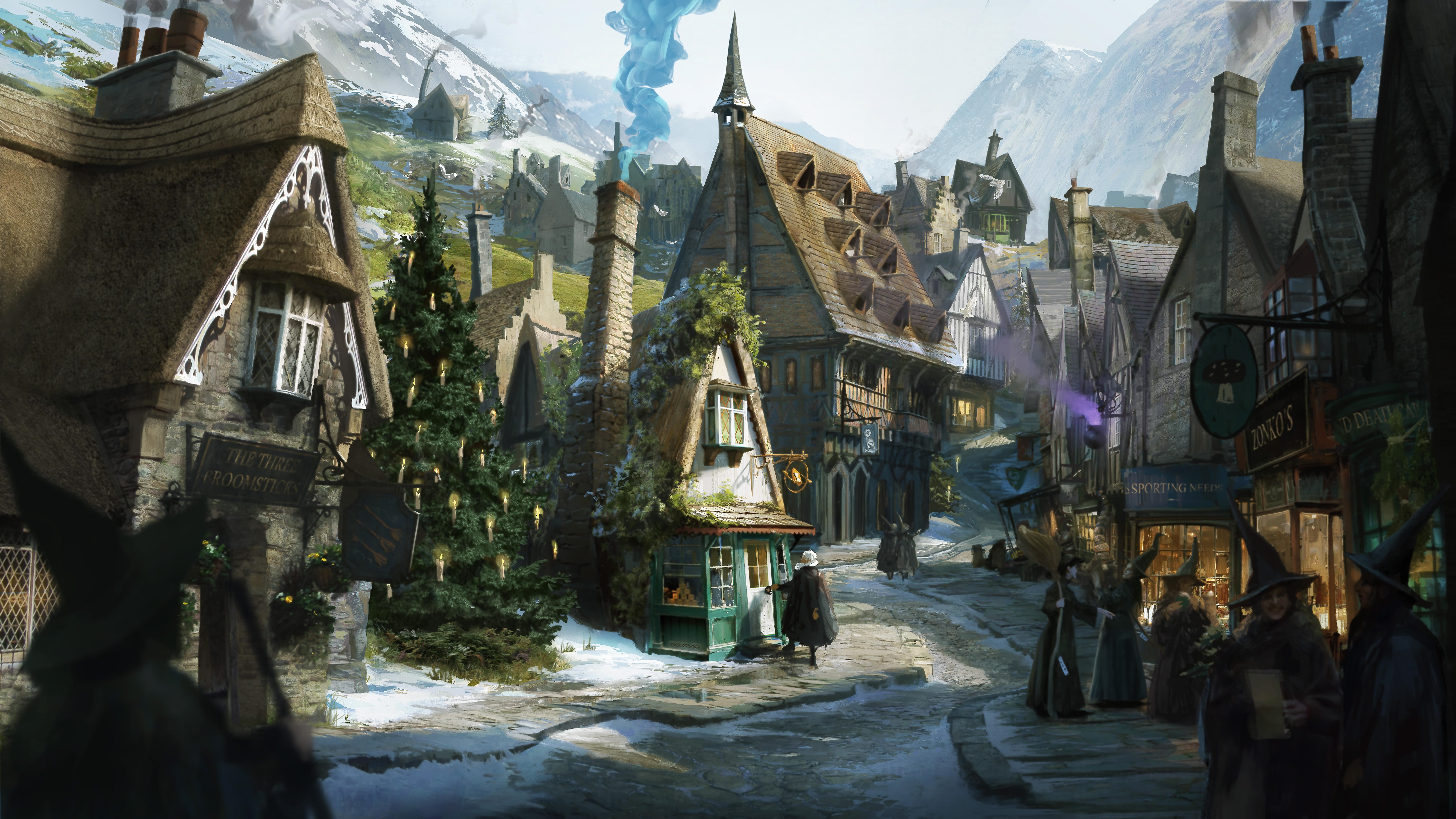4K Harry Potter village street with snow HD Wallpaper