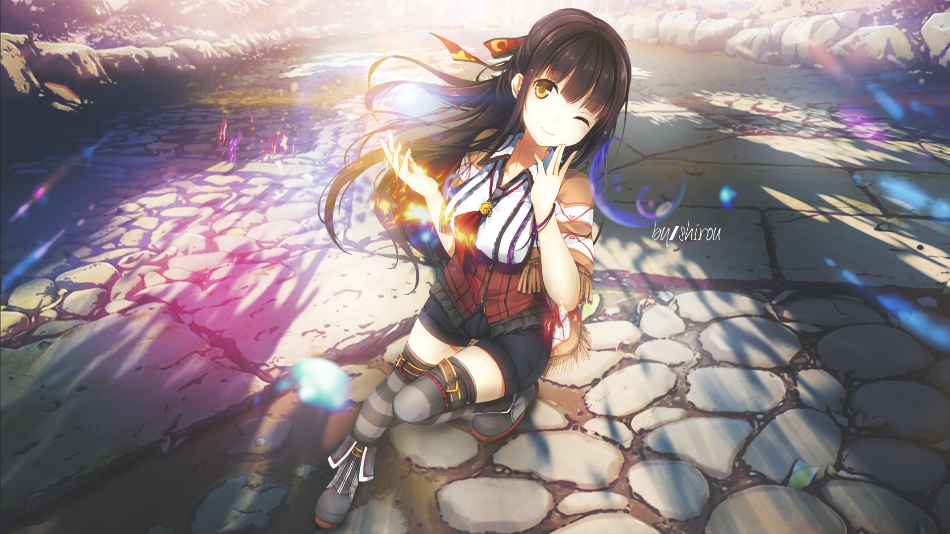 Anime girl with brown eyes and dark hair HD Wallpaper